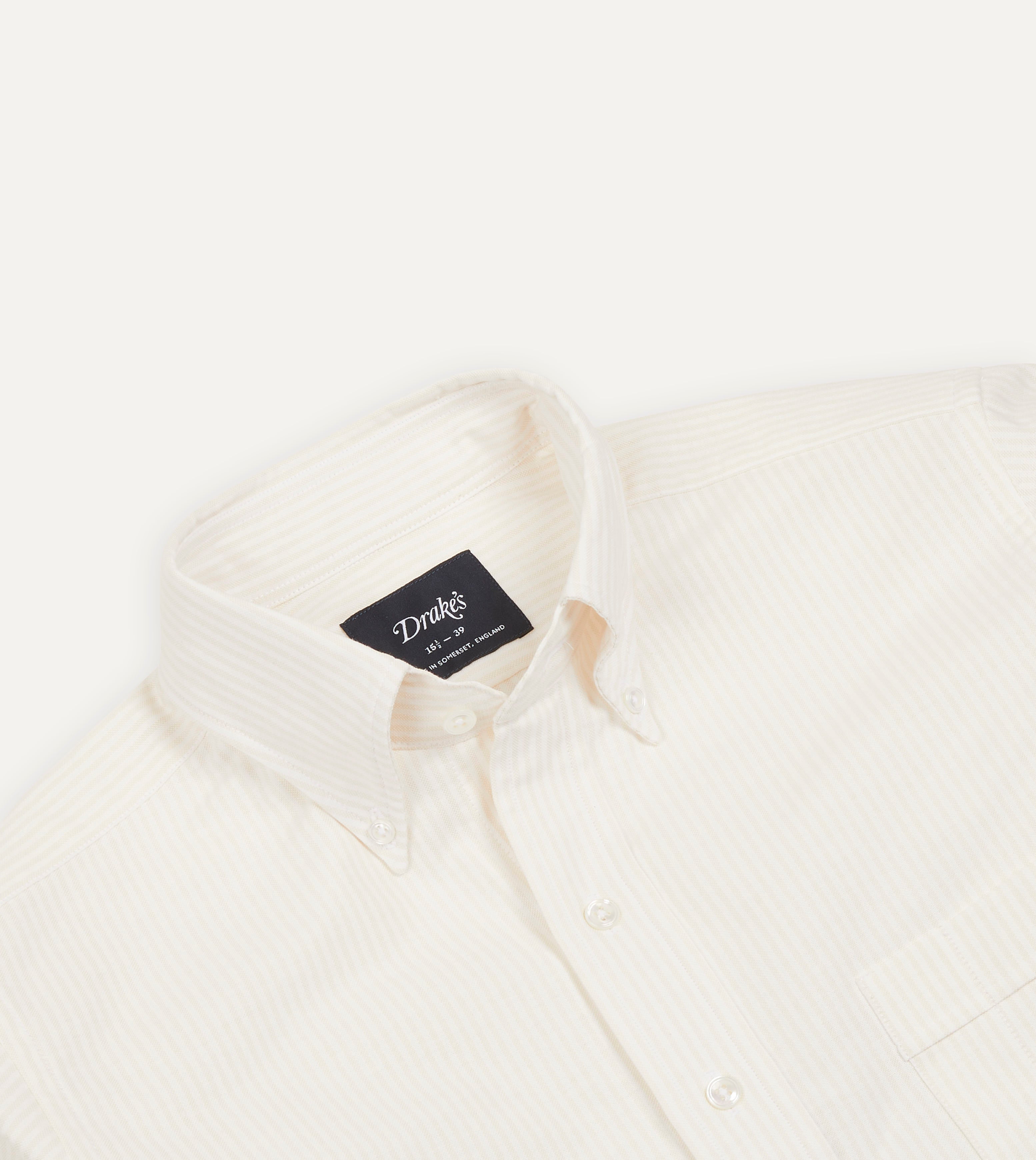 Premium Cream Ticking Stripe Cotton Oxford Button Down Shirt for Men - Classic Casual & Business Wear, Perfect for Office, Date Night & Outdoor Events