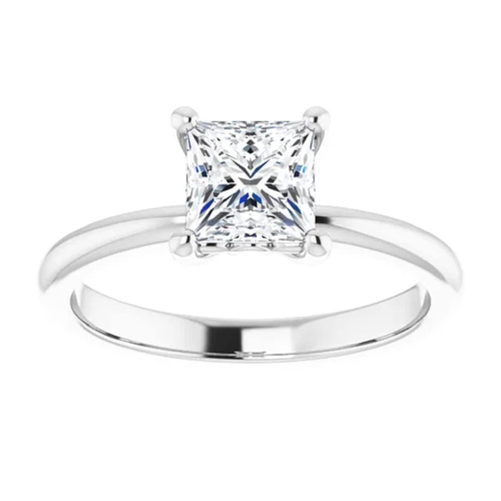 10K Solid White Gold Handmade Engagement Ring - 1.0 CT Princess Cut Moissanite Diamond Solitaire Wedding Band for Women - Perfect for Proposals, Anniversaries & Bridal Jewelry Gifts