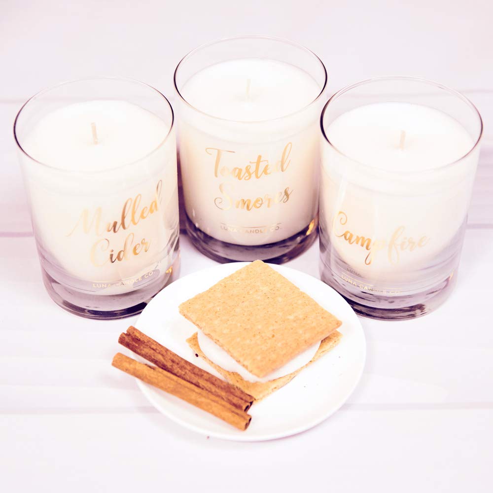 Halloween Decor Toasted S'mores Scented Candle - 11oz Natural Soy Wax Jar Candle for Fall Gifts, Aromatherapy & Spa | Clean Burning, Long-Lasting Fragrance by Lune Candle Co. (4-Pack) - Perfect for Halloween Parties, Cozy Evenings & Home Decor