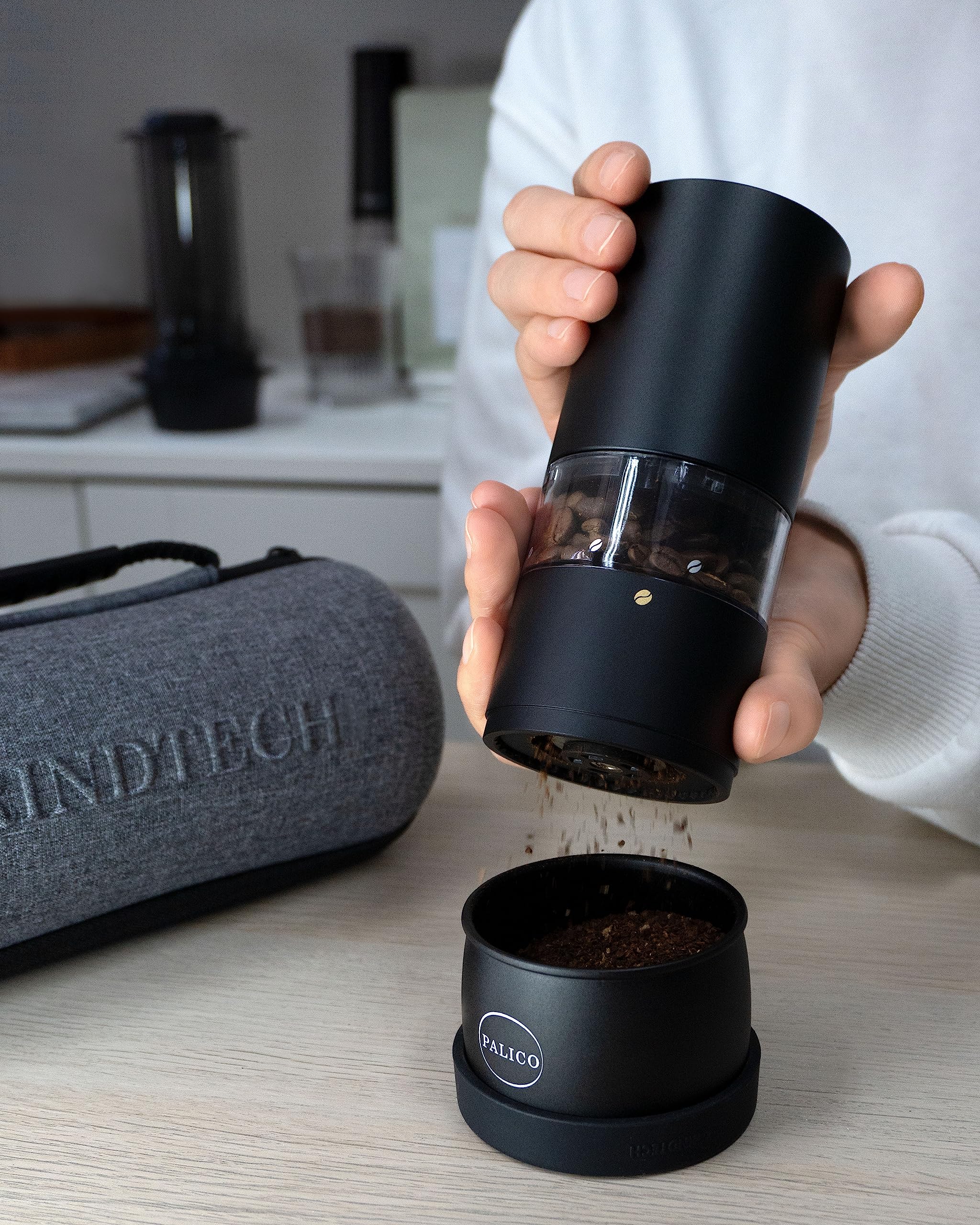 PALICO GrindTech - Portable Rechargeable Electric Coffee Grinder with USB-C Charging, 20 Adjustable Grind Sizes & Conical Burr - Perfect for Home, Office, Travel, Camping & Outdoor Adventures - Mobile App Control for Fresh Coffee Anywhere