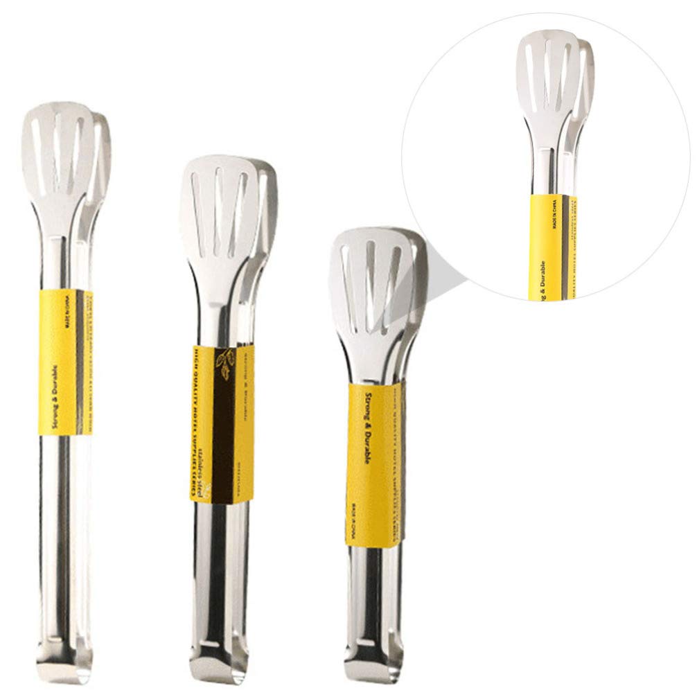 3-Piece Stainless Steel BBQ Tongs Set - Food Grade Safe Metal Cooking Tongs for Grilling, Baking, Steak, Toast & Bread - Perfect for Outdoor Barbecue, Kitchen & Camping Use