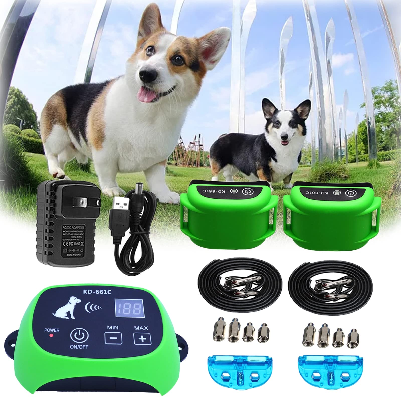 **Wireless Dog Fence System - Adjustable Electric Pet Containment Boundary with Rechargeable Waterproof Training Collar - Safe & Effective for 2 Dogs - Perfect for Backyard, Training & Outdoor Use**