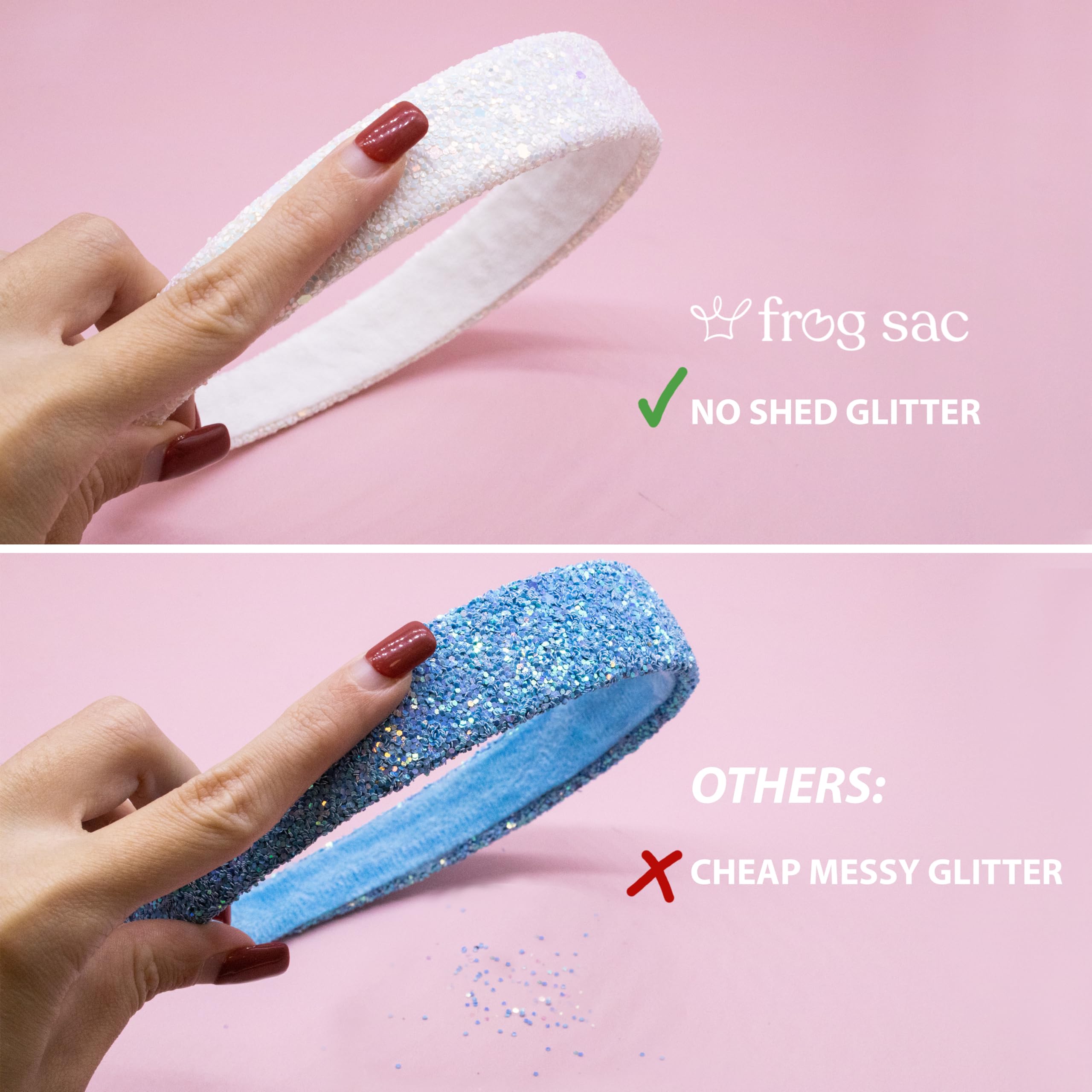 Sparkly Glitter Headbands for Girls - No Shed Wide Hair Accessories for Toddlers & Kids | Cute Alice Style Hair Bands for Easter, Birthday Parties & Special Occasions | FROG SAC White Headbands for Little Girls