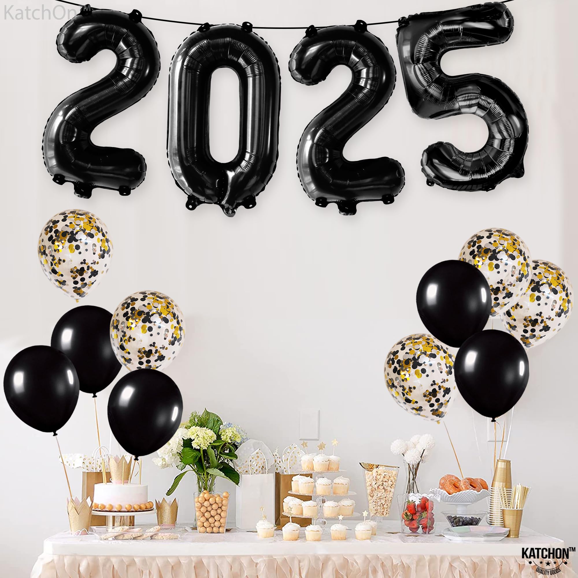 KatchOn 16 Inch 2025 Black Graduation Balloons - Class of 2025 Party Decorations | Bulk Latex Balloons for Graduation Ceremony, School Events & College Celebrations