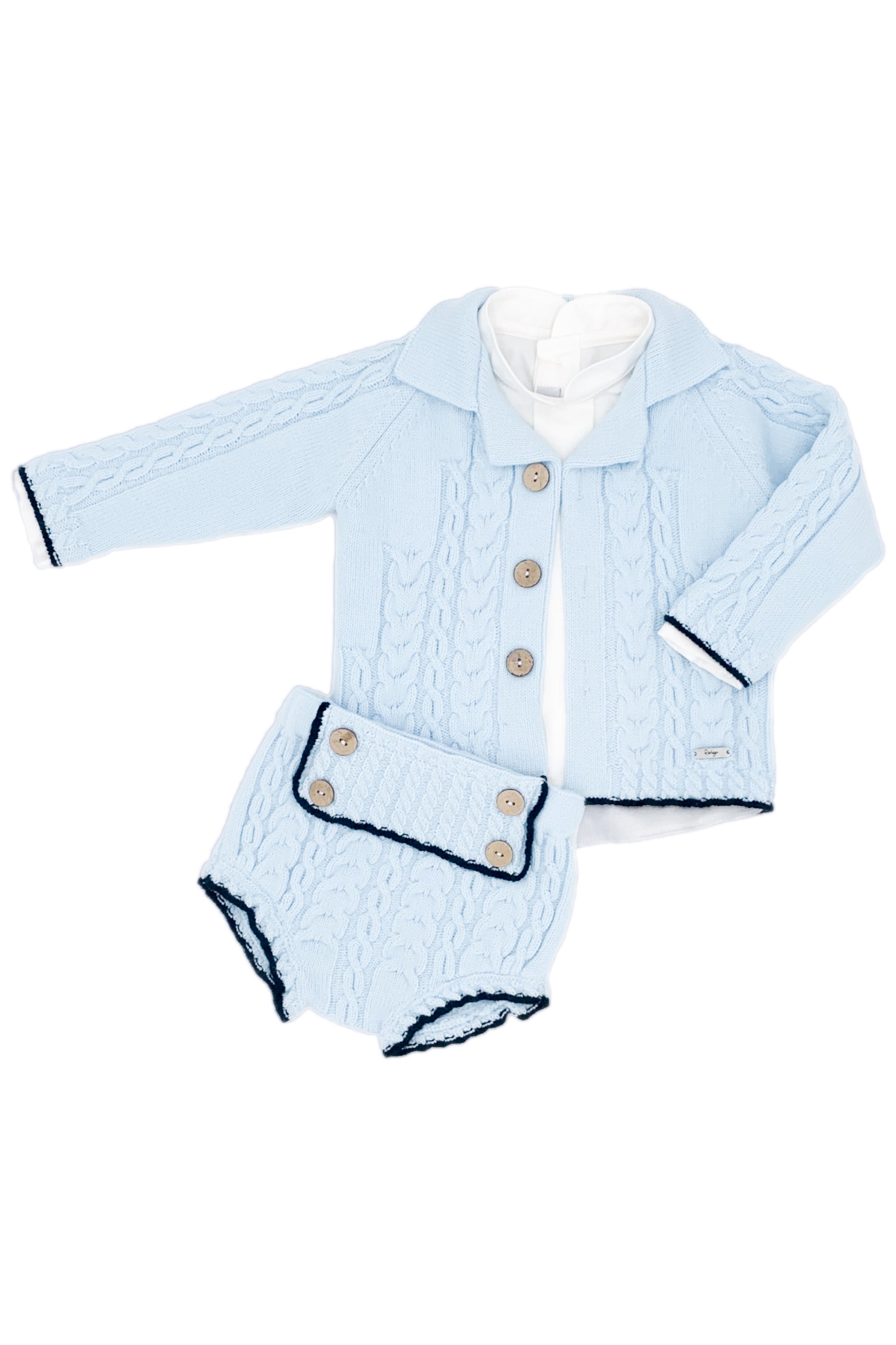 Thomas Baby Blue & Navy Knit Cardigan Set with Shirt and Jam Pants - Soft Cotton Outfit for Newborns & Infants - Perfect for Photo Shoots, Family Gatherings & Everyday Wear