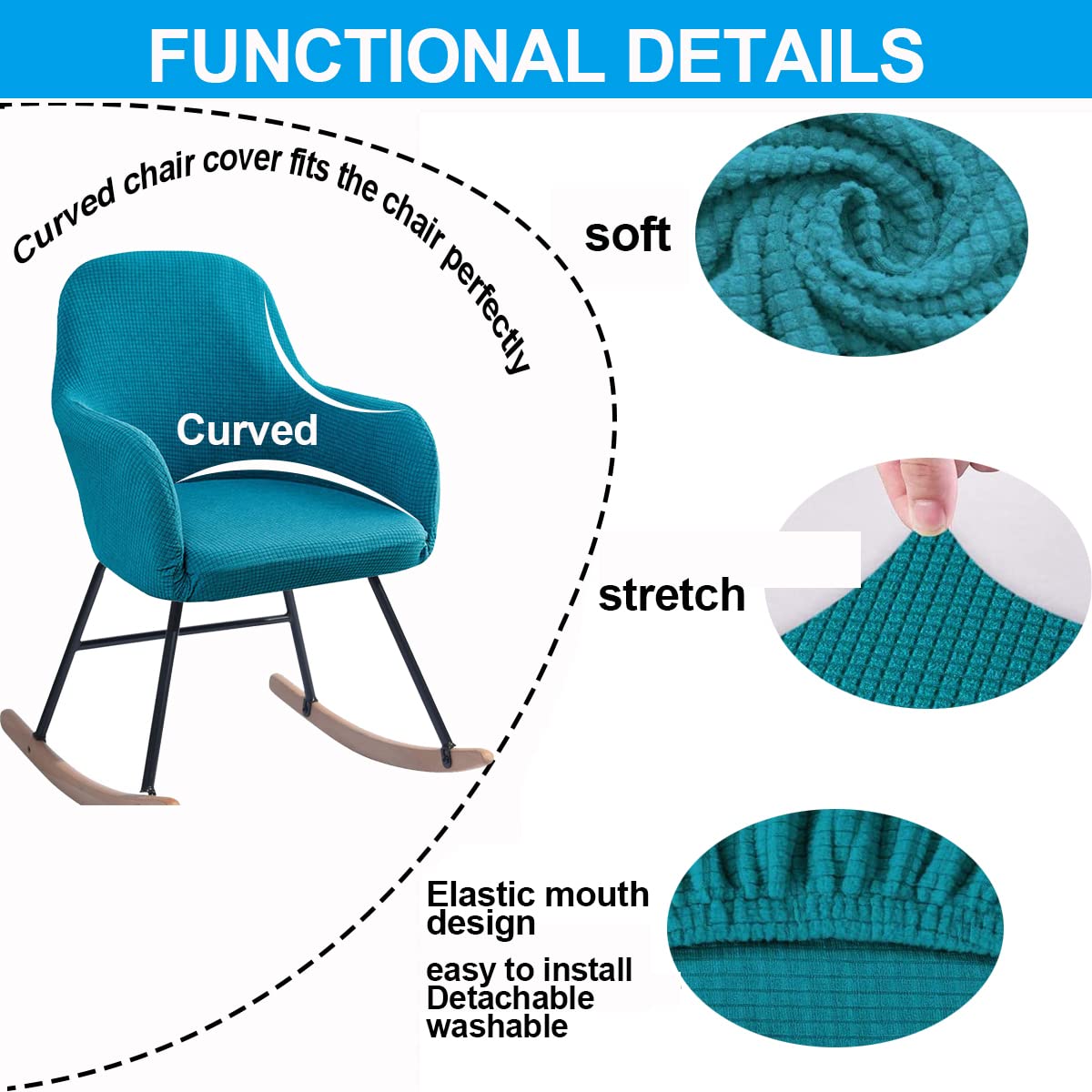 Stretch Rocking Chair Slipcovers with Arms - High Back Accent Living Room Lounge Chair Covers - 4PCS Silver Grey Furniture Protector for Bedroom, Dining Room & Relaxation - Perfect for Home Decor and Comfortable Seating