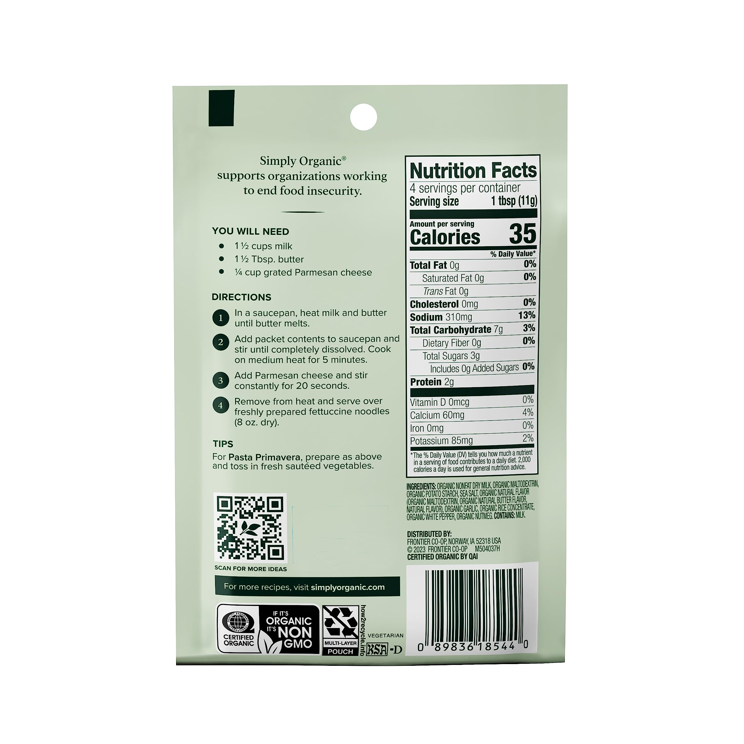 Organic Alfredo Sauce Mix - Certified Organic, Gluten-Free, Non-GMO | 1.48 oz (Pack of 12) | Perfect for Pasta, Pizza & Creamy Italian Dishes