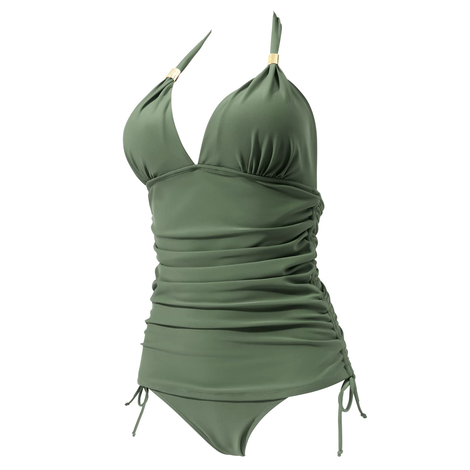 SUUKSESS Women's Sexy Halter Tankini Swimwear 2 Piece Set - Slimming Tummy Control Bathing Suits for Beach, Pool & Vacation | Plus Size Swimwear for Women