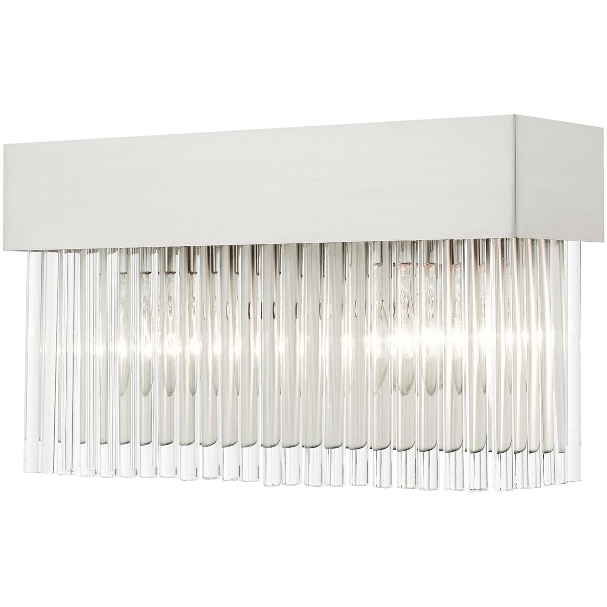 Livex Lighting 15712-91 Brushed Nickel Bathroom Vanity Light Fixture - 2 Lights, Modern Sconce for Bathroom Mirror, Perfect for Vanity Makeup Area and Powder Room Lighting