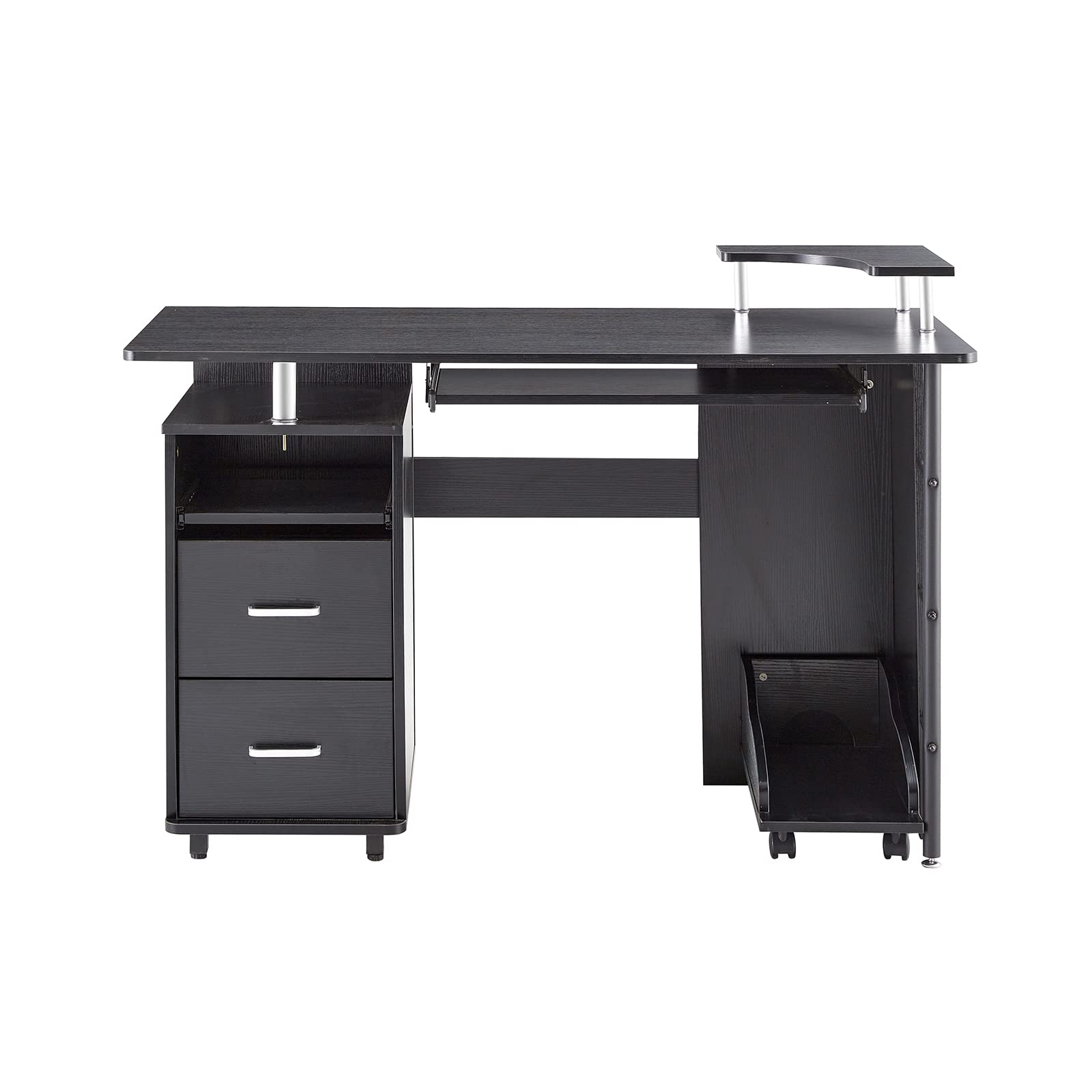 Solid Wood Computer Desk with Storage Shelves, File Cabinet & CPU Tray - Black Office Desk for Home & Work | Perfect for Small Spaces, Gaming & Plant Decor