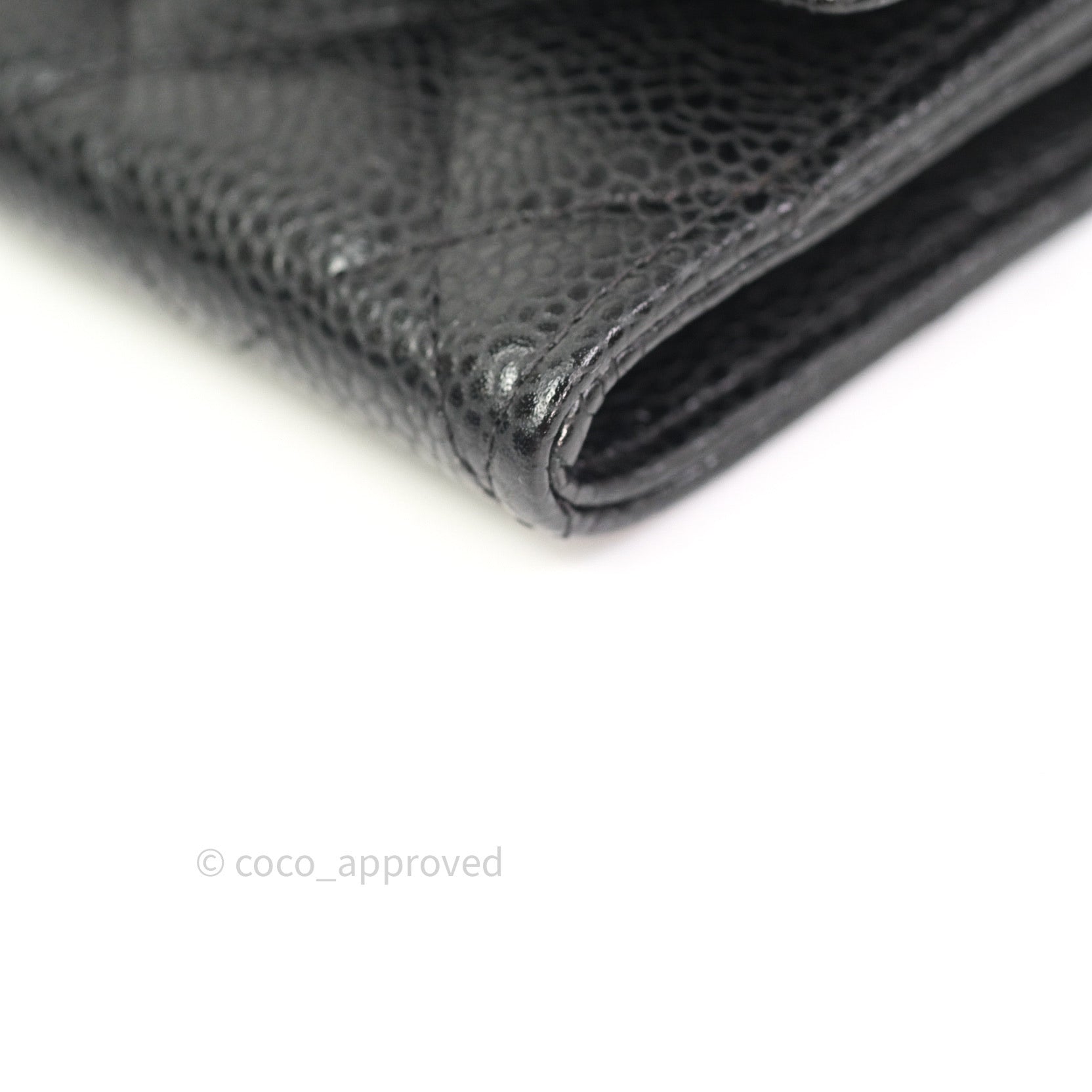 Chanel Black Caviar Leather Card Holder with Gold Snap Button - Compact Wallet for Credit Cards & ID - Perfect for Everyday Use, Travel, and Gifting
