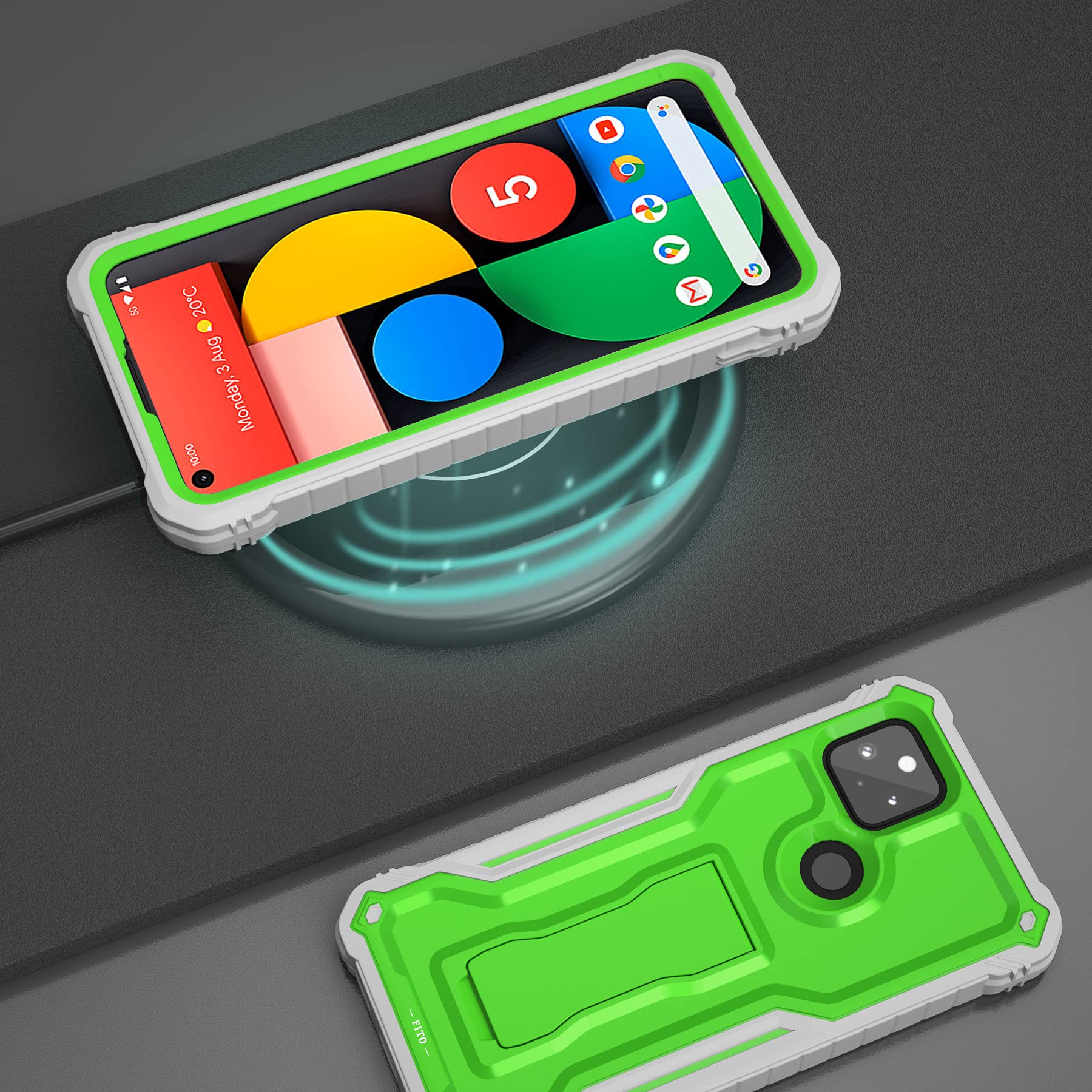 Shockproof Google Pixel 5A Case with Kickstand & Screen Protector - for Outdoor Protection
