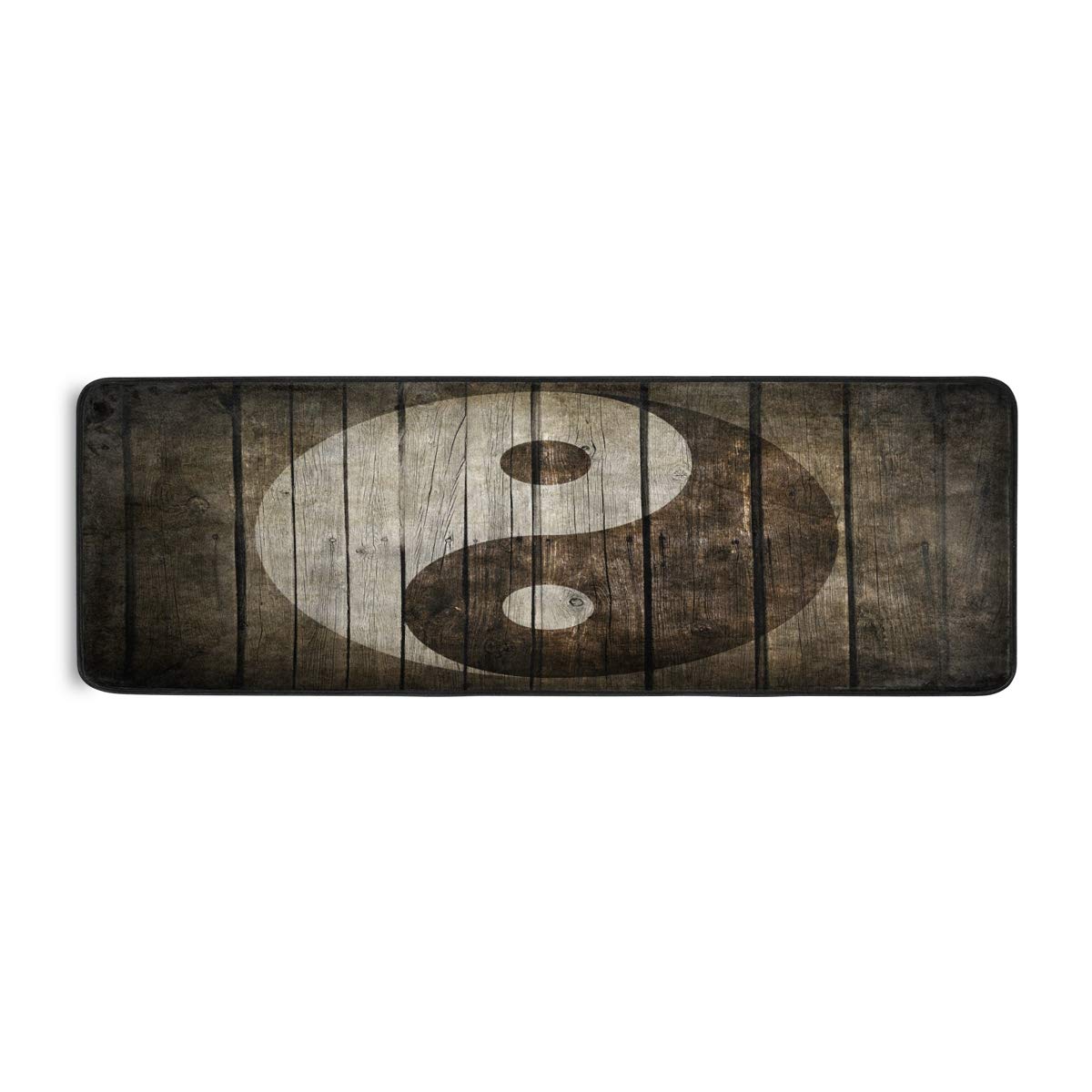ALAZA Yin Yang Wooden Area Rug - 2' x 6' Handmade Oriental Floor Mat for Living Room, Bedroom & Kitchen Decor | Feng Shui Home Accent & Meditation Space Design