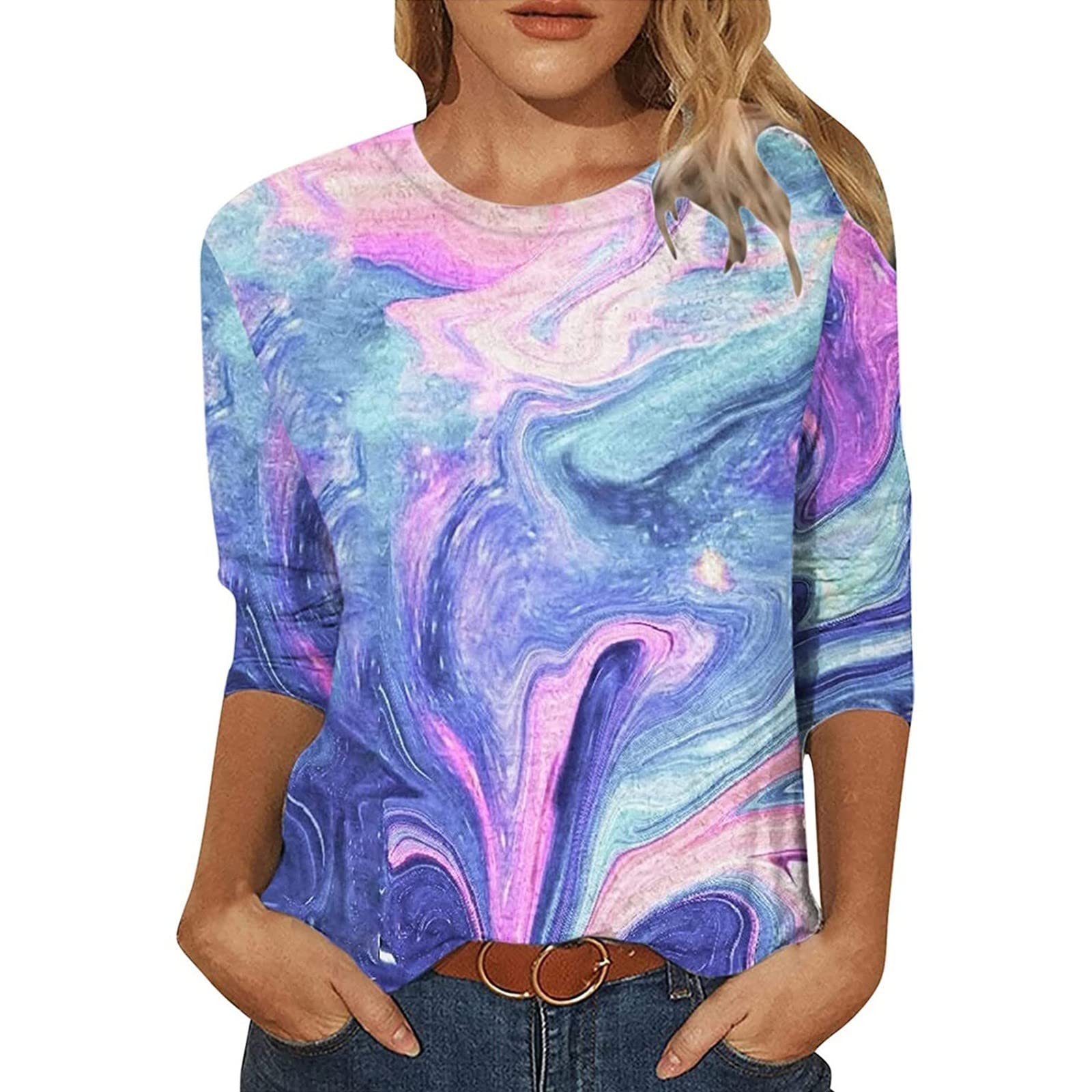 Women's Black Fashion Print Long Sleeve Blouse - Round Neck Splice Design Casual Shirt for Work & Everyday Wear | Perfect for Office, Dating & Fall Outfits