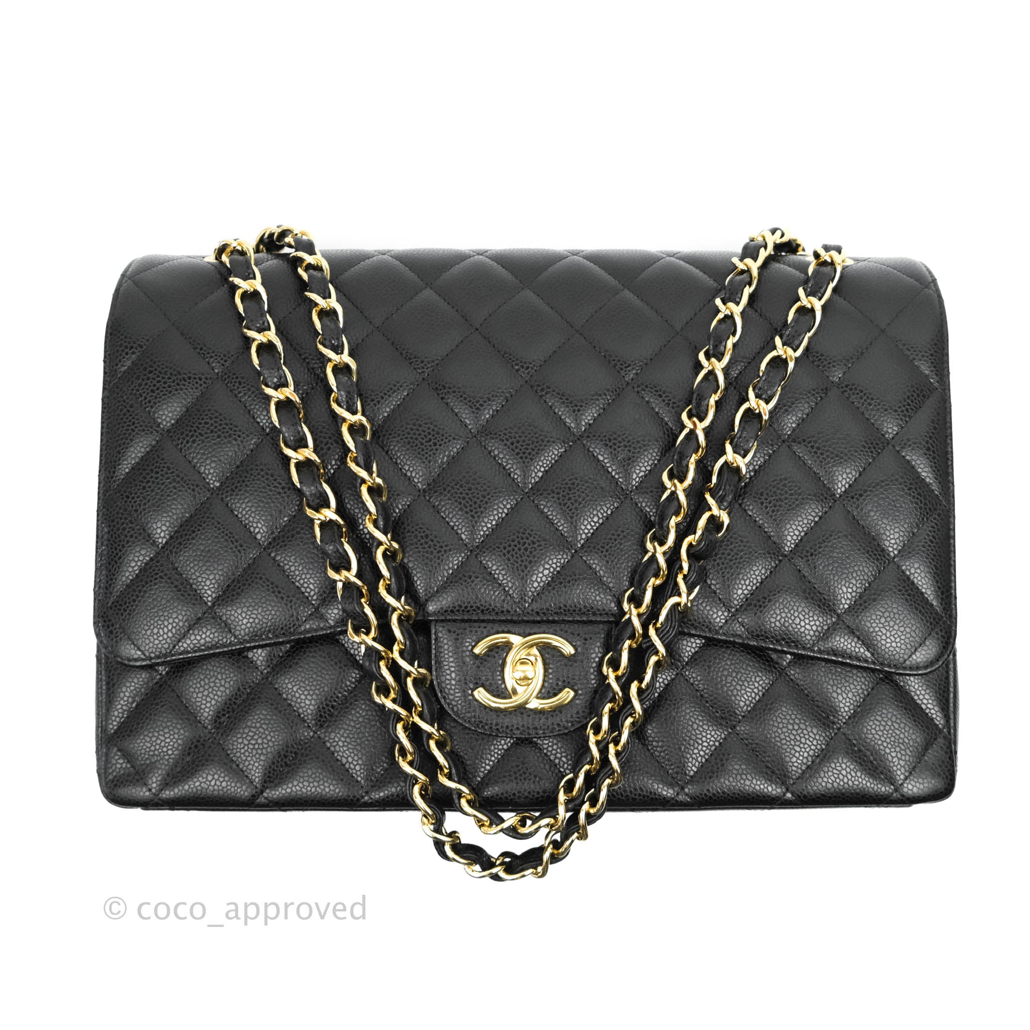 Chanel Classic Double Flap Maxi Bag in Black Caviar Leather with Gold Hardware - Luxury Handbag for Women, Perfect for Work, Evening Events & Special Occasions