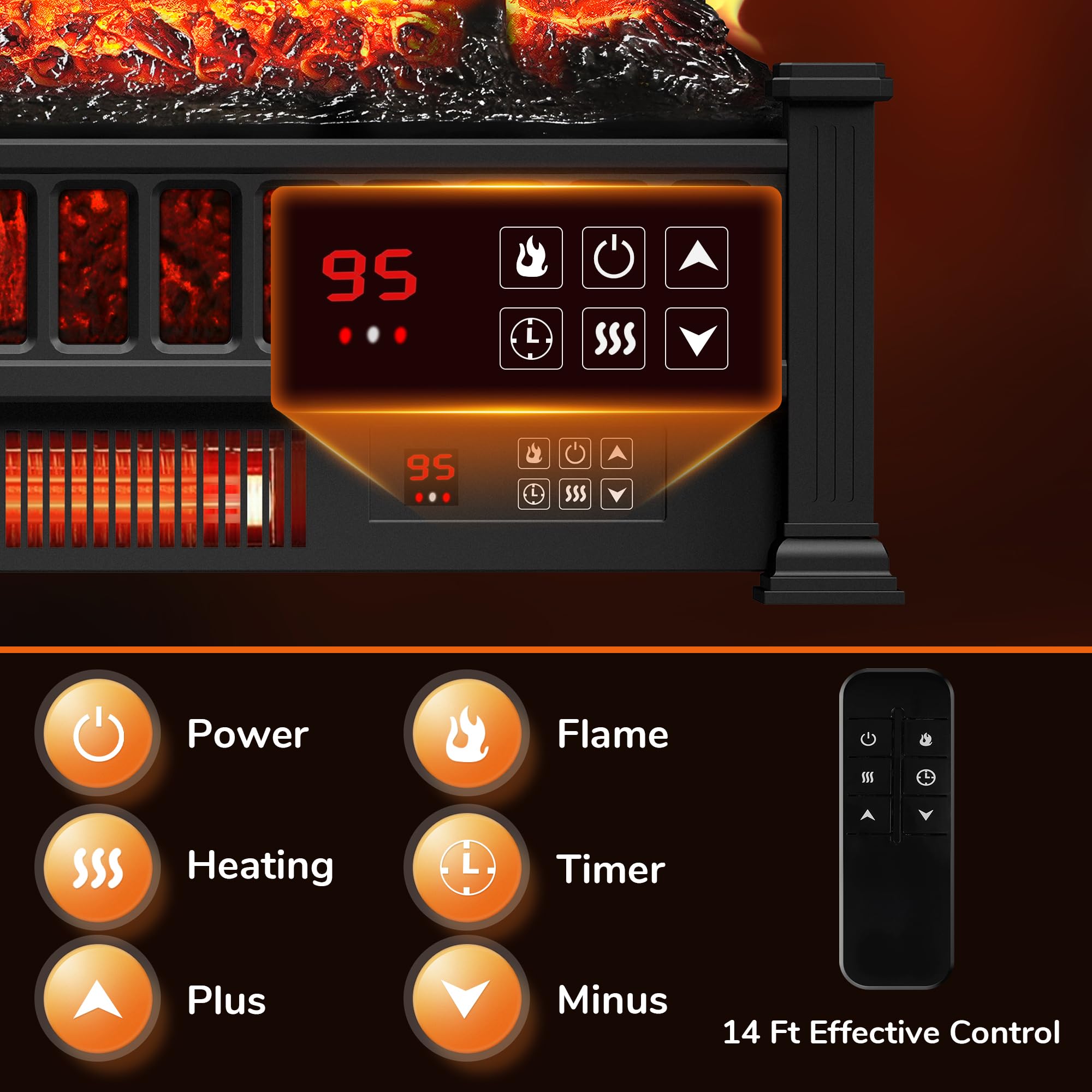 20-Inch Electric Fireplace Logs with Remote Control - Adjustable Flame Colors & Realistic Fake Firewood - 1500W Heater with Overheat Protection, Timer & Thermostat - Perfect for Living Room, Bedroom & Office Warmth (Black)