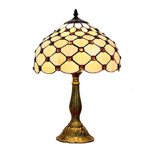 Vintage Tiffany Stained Glass Table Lamp - 12 Inch Antique Reading Light for Bedroom, Study & Office - Classic Retro Desk Lamp with Warm Lighting for Dining Room, Bar, Clubhouse & Home Decor