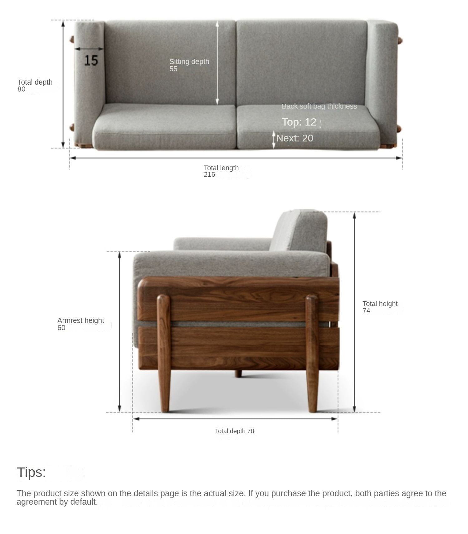 Premium Black Walnut Solid Wood Upholstered Fabric Sofa - Modern Living Room Furniture for Home, Office & Lounge Comfort