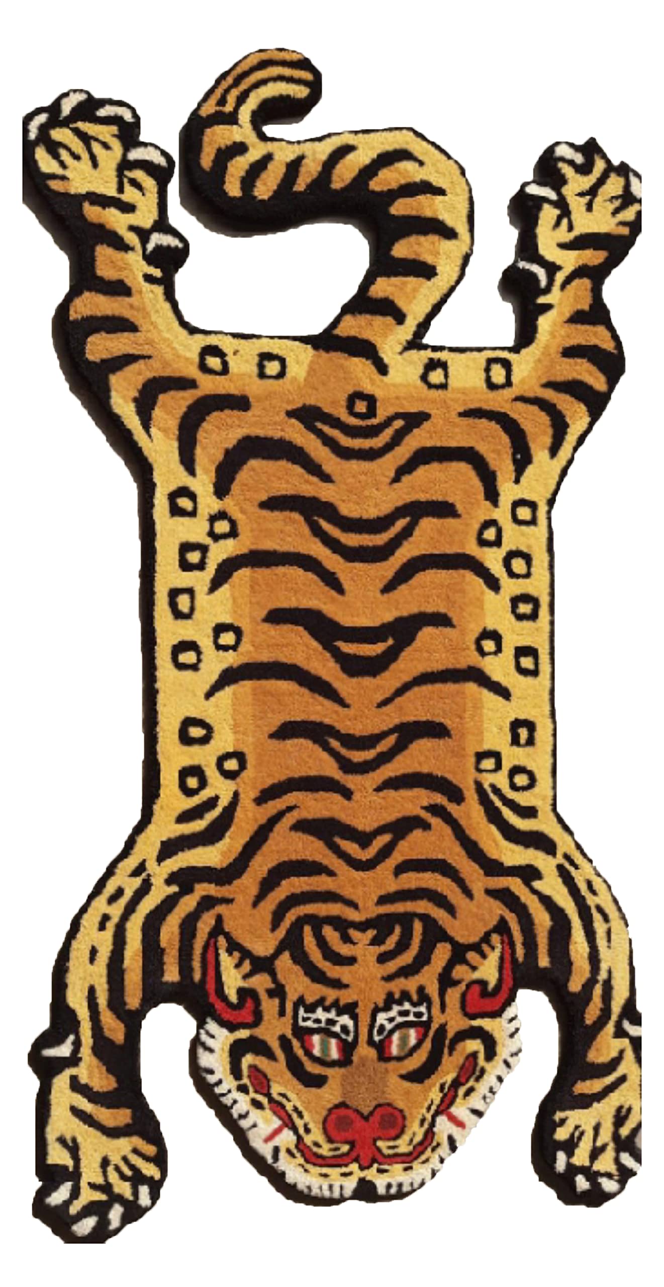 AFTAB Collection Tibetan Tiger Print Area Rug - 3x5 Feet Non-Slip Living Room Rug, Bedroom Carpet, Wall Hanging Decor in Black Gold - Perfect for Boho Home Decor, Yoga Space & Gift Giving
