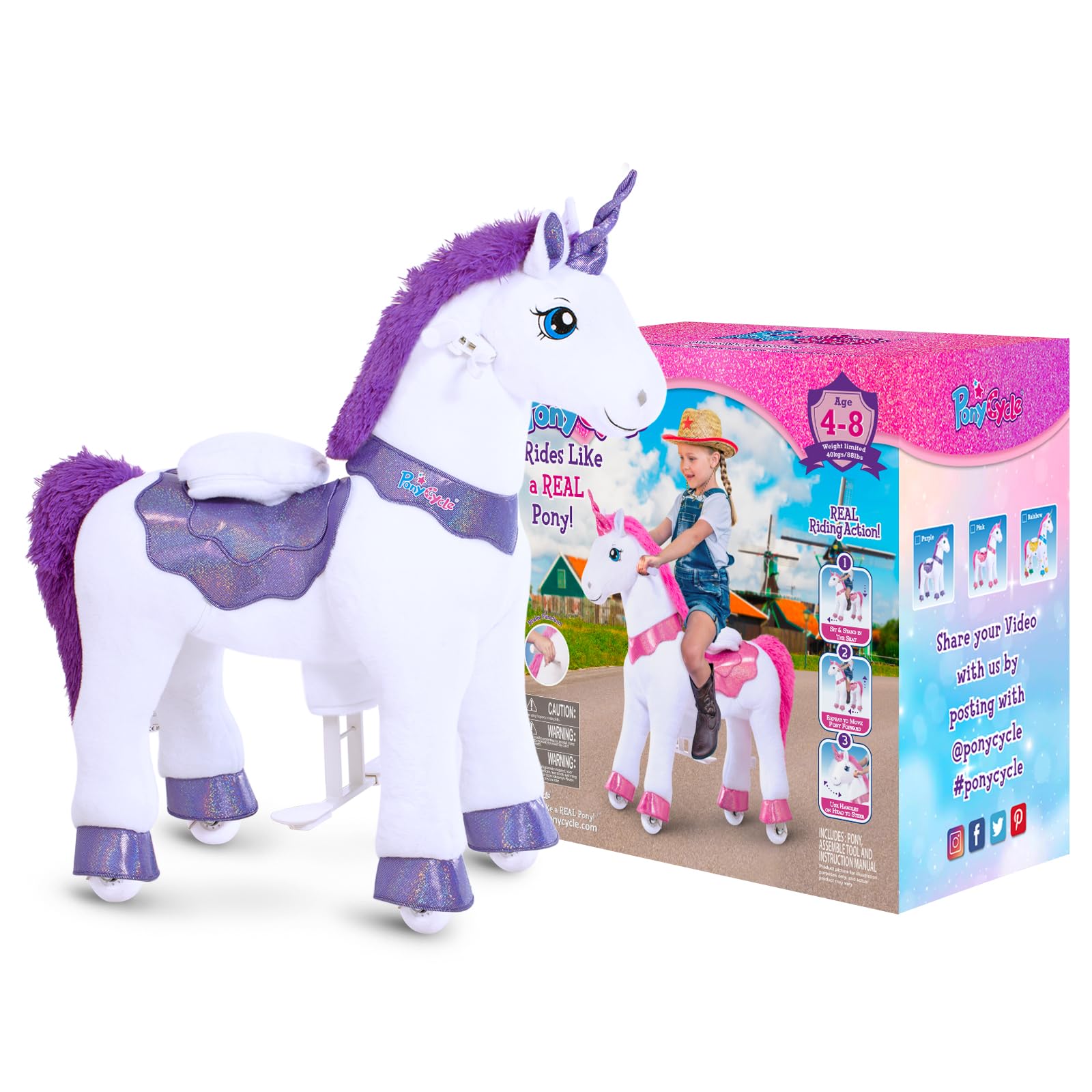 PonyCycle Ride-On Unicorn Toy for Girls Ages 4-8 - 35.4