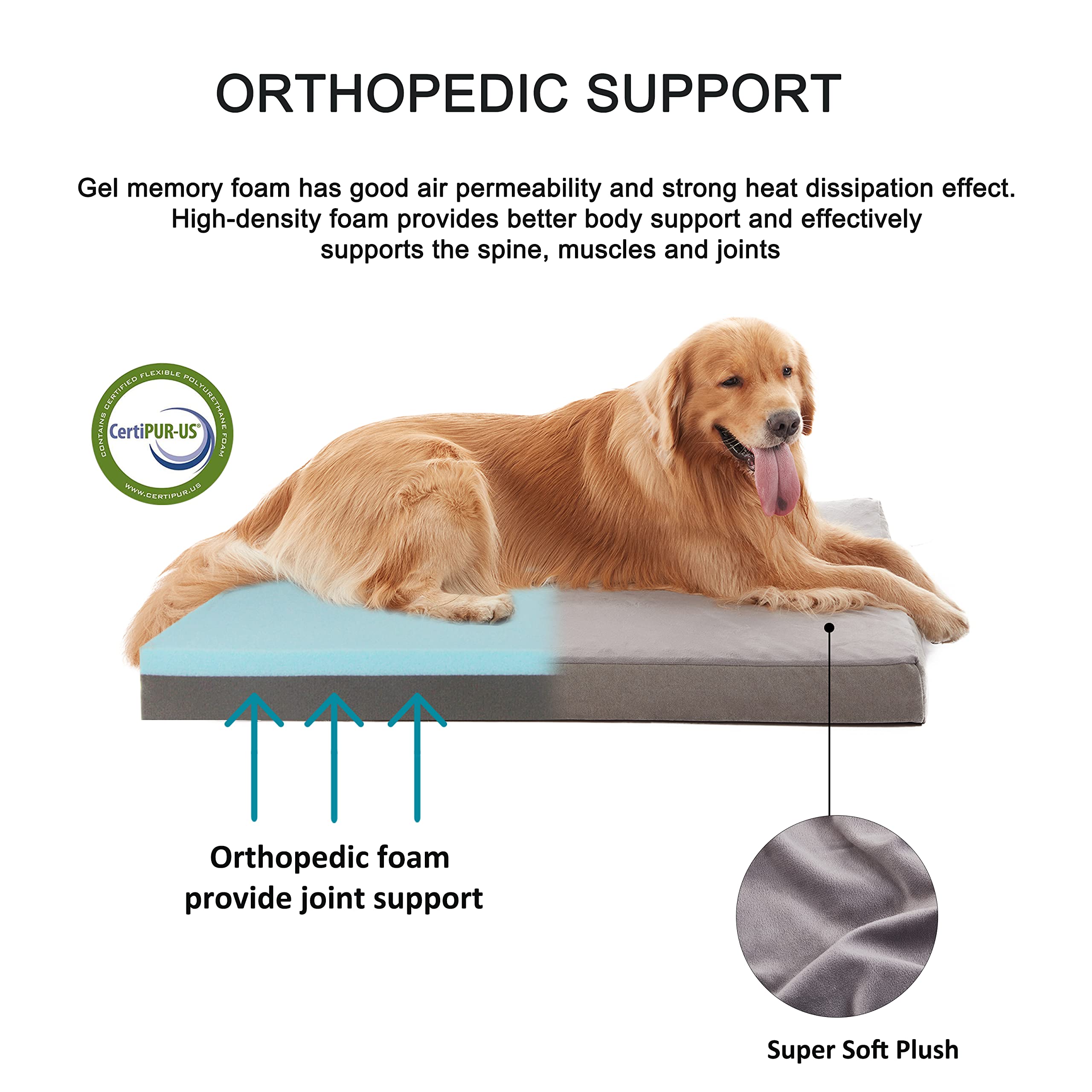 Jumbo Orthopedic Memory Foam Dog Bed for Large Dogs - Cooling Gel, Washable & Waterproof with Removable Cover - Perfect for Crates, Kennels & Home Use