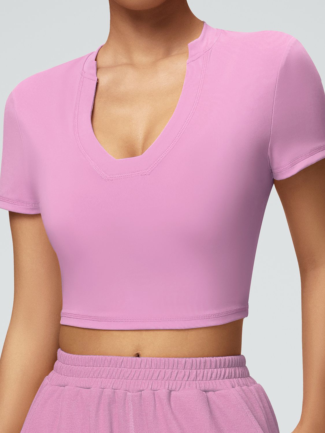 ZASUWA Women's Solid Color V-Neck Quick Dry Stretchy Tight Short Sleeve T-Shirt - Perfect for Yoga, Gym & Casual Wear