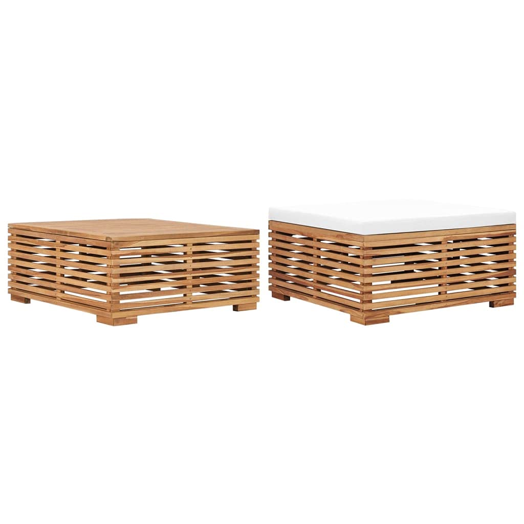 Premium Solid Teak Wood Patio Table and Footrest Set with Cream Cushion - Durable Outdoor Furniture for Garden, Pool, Backyard, and Balcony Relaxation