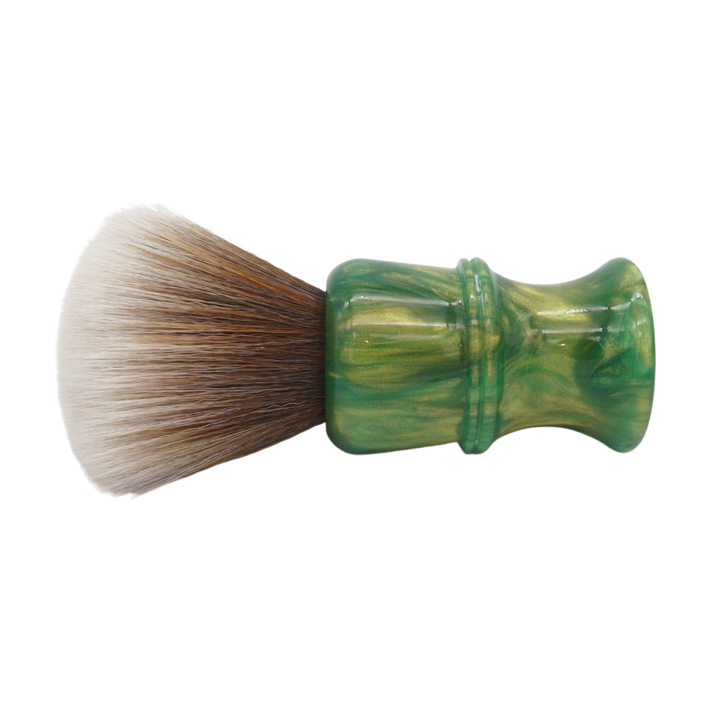 AP Shave Co. 26mm SynBad Fan Synthetic Shaving Brush - Premium Golden Emerald Green Handle for Men's Wet Shaving & Grooming | Perfect for Travel, Daily Use & Luxury Shave Kits