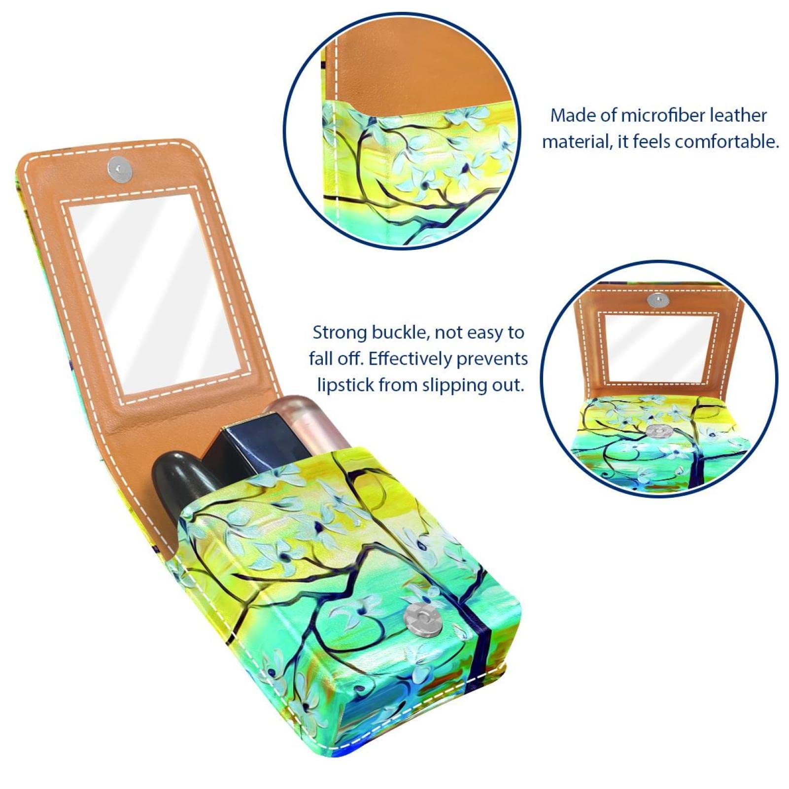 Personalized Lipstick Case - Portable Makeup Bag & Cosmetic Pouch Organizer - Oil Painting Wood Design - Perfect for Travel, Home, and Gift Giving