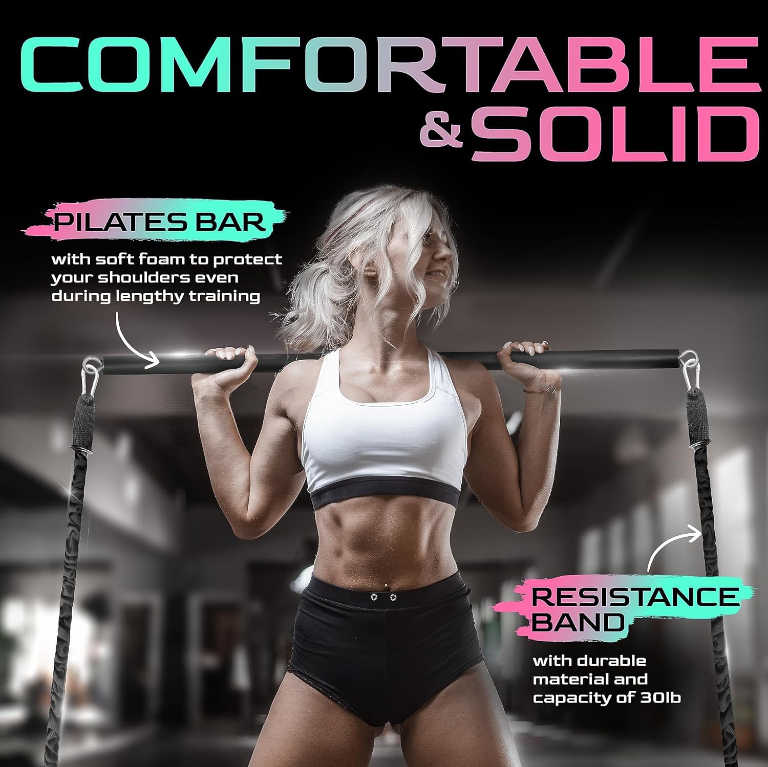 Yes4All Adjustable Aerobic Step Platform with Pilates Bar & Resistance Bands - Multi-Functional Home Gym Equipment for Cardio, Strength Training & Pilates Workouts