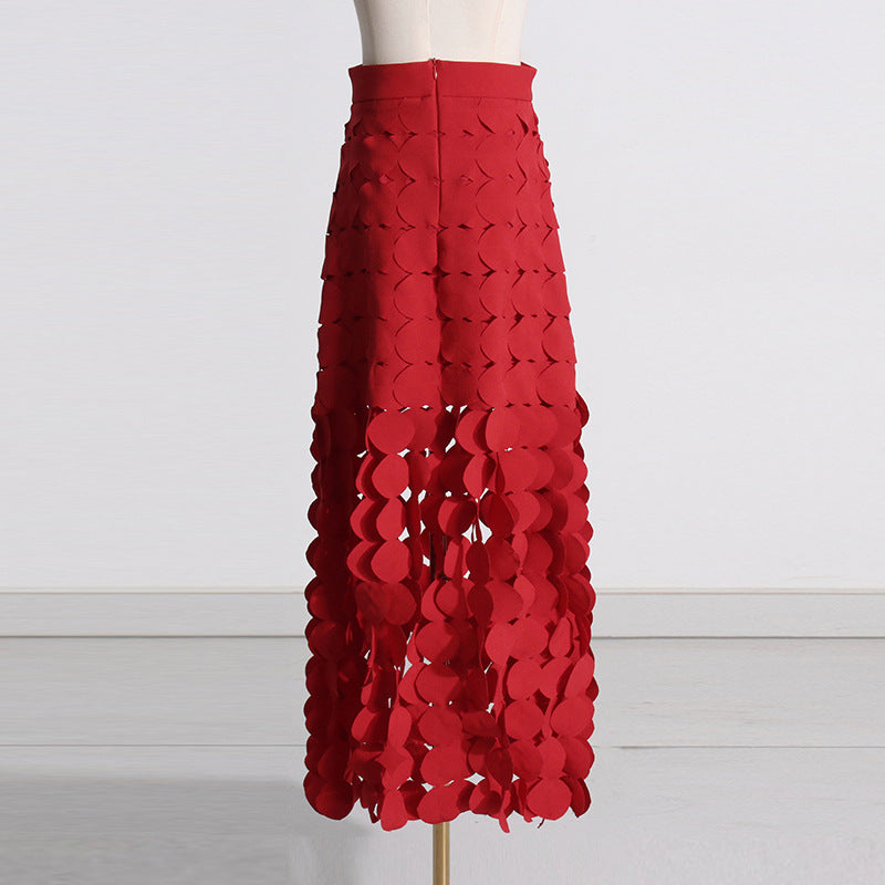 Red Circle Cutout Fringe Skirt - Sexy High Slit Party Skirt for Women | Perfect for Night Out, Club, Date & Festival