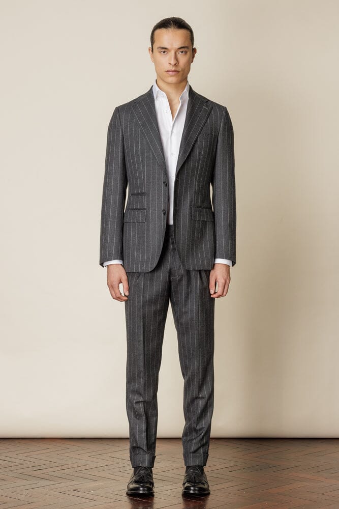 Greyson 11 Suit for Men - Dark Grey Chalk Stripe Wool Business Suit | Professional Office Wear & Formal Occasions