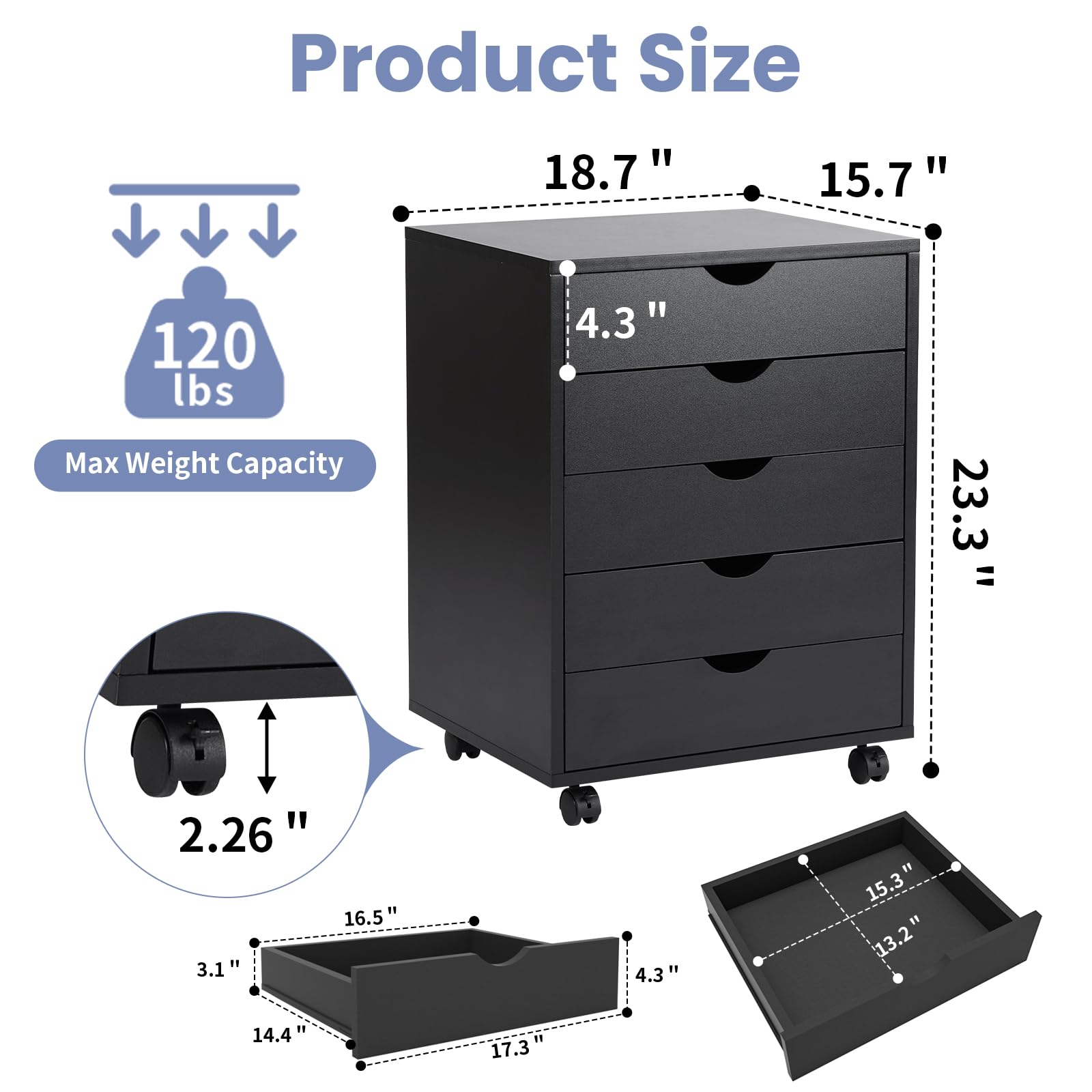 NEWBULIG 5-Drawer Wooden Storage Organizer with Wheels - Rolling File Cabinet, Printer Stand for Home Office, Study & Dressing Room Organization (Ideal for Document Storage & Workspace Organization)