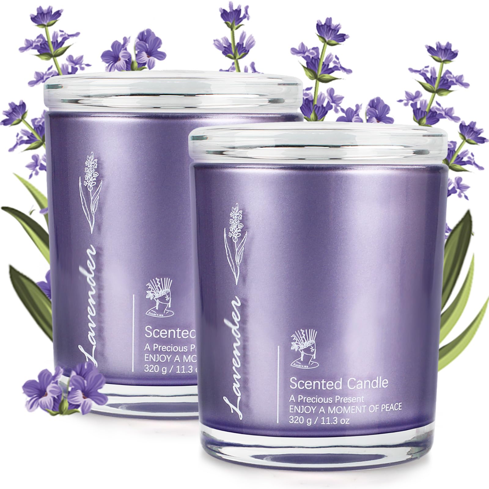 Lavender Scented Candles - 2 Pack 23oz Large Jar Aromatherapy Candles for Home, Highly Fragranced Relaxing Candles Set, Perfect Gift for Women & Mom - Luxury Healing Candles for Bedroom, Bath & Meditation