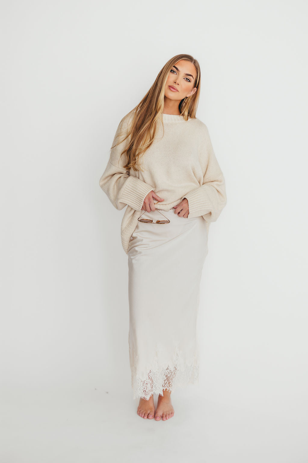 Isabelle French Lace Midi Skirt in Ivory - Elegant Floral Pattern, High Waist A-Line Skirt for Women | Perfect for Weddings, Parties & Date Nights