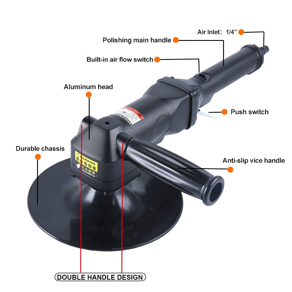7-Inch Heavy Duty Pneumatic Air Sander/Polisher - Lightweight 5.47 lbs, Adjustable Speed up to 4500 RPM - Perfect for Automotive Detailing, Woodworking & Metal Polishing