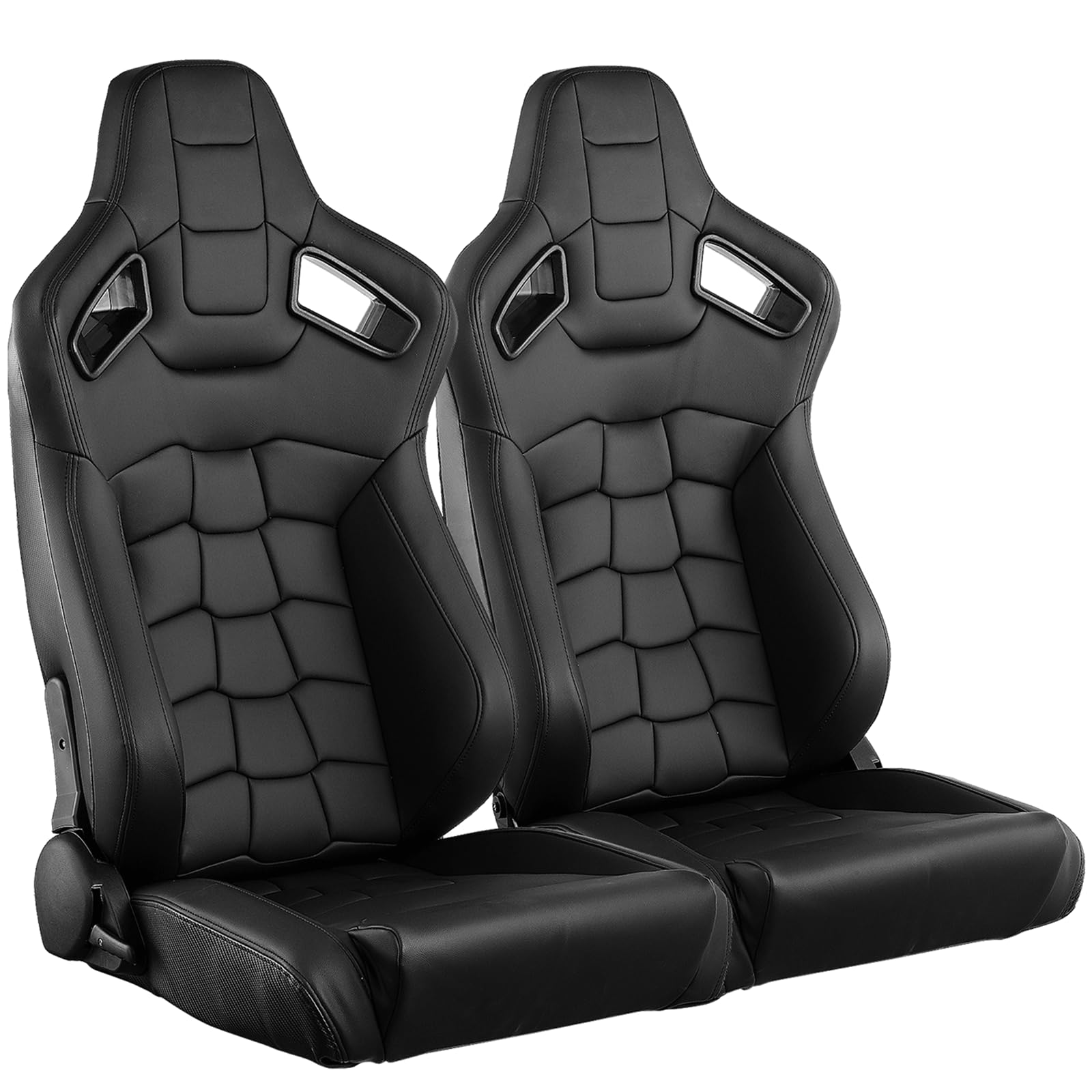 2 Pack Universal PVC Leather Bucket Racing Seats with Dual Lock Sliders - Adjustable Front-Back Automotive Racing Seats for Cars (Black) | Perfect for Racing Enthusiasts, Drift Cars & Performance Vehicle Upgrades