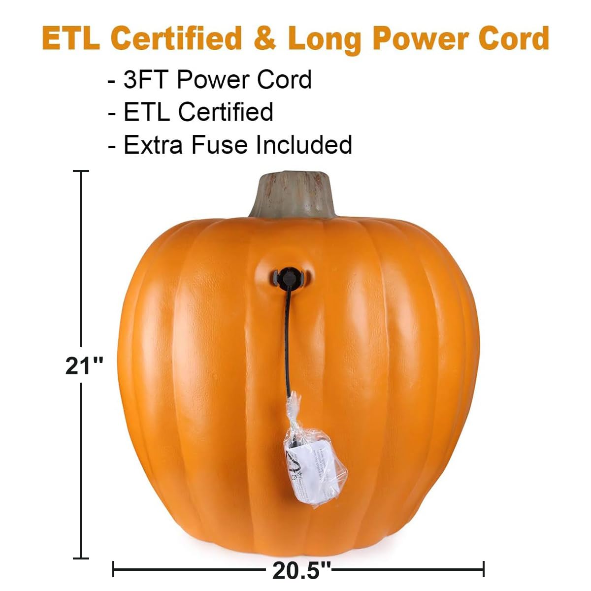 20in LED Lighted Halloween Jack o' Lantern Pumpkin Decor - Indoor/Outdoor Halloween Party Decorations for Porch, Yard & Home