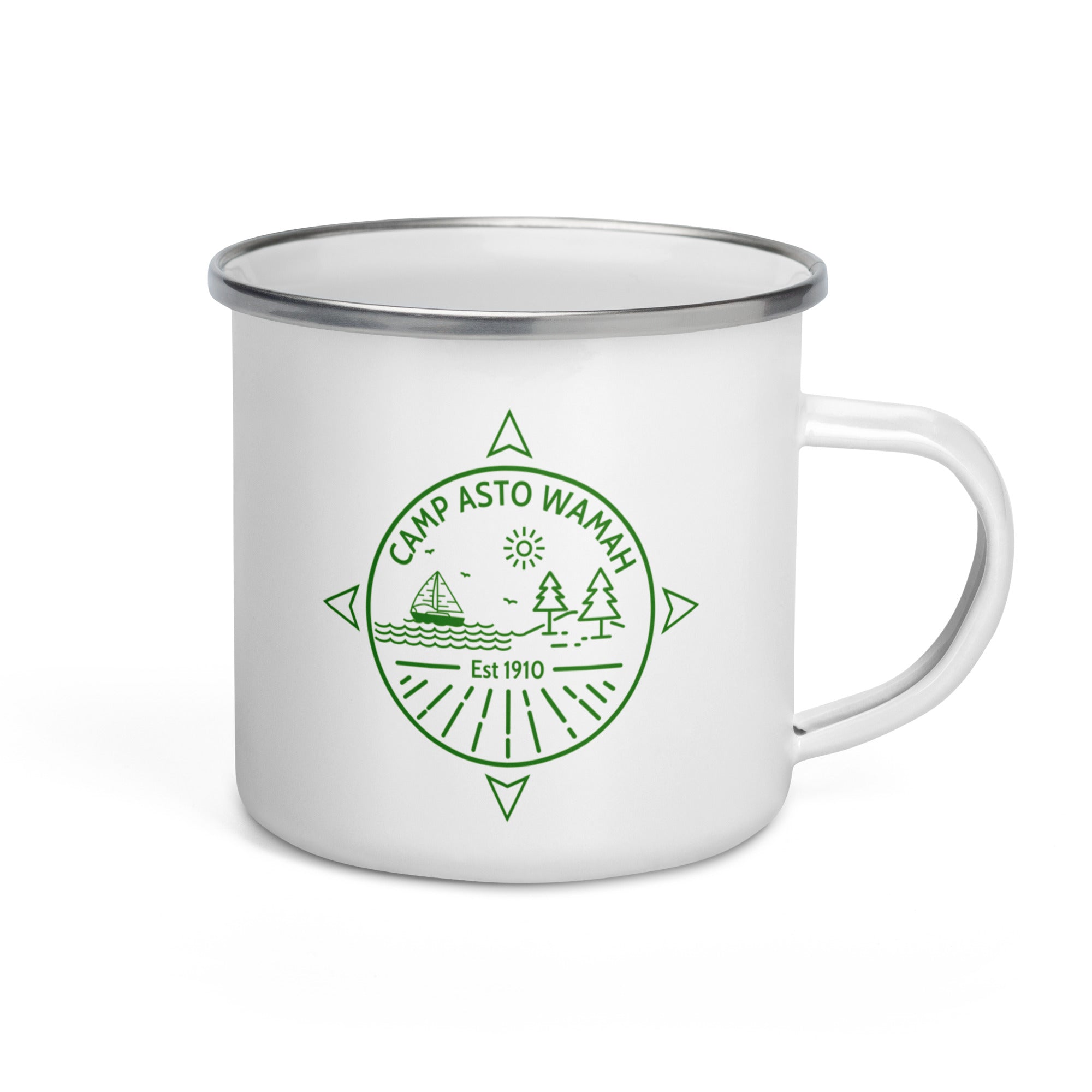 Asto Wamah Compass Enamel Mug - Vintage Style Camping Coffee Cup with Handle, Durable Enamelware for Outdoor Adventures, Hiking, Picnics & Travel