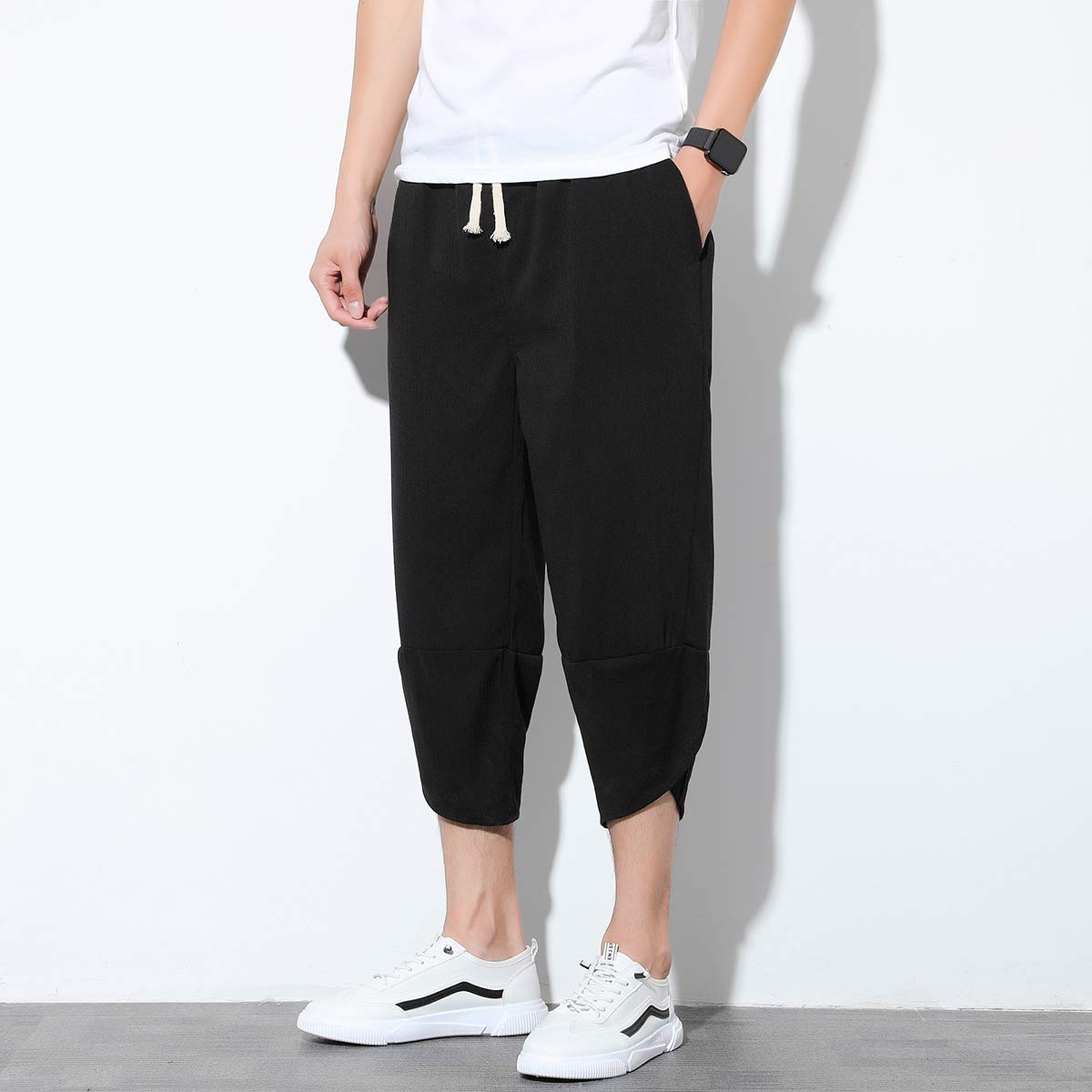 Seidarise Men's Linen Capri Pants - Breathable Summer Harem Trousers with Wide Leg & Relaxed Fit | Perfect for Beach, Yoga, and Casual Outings