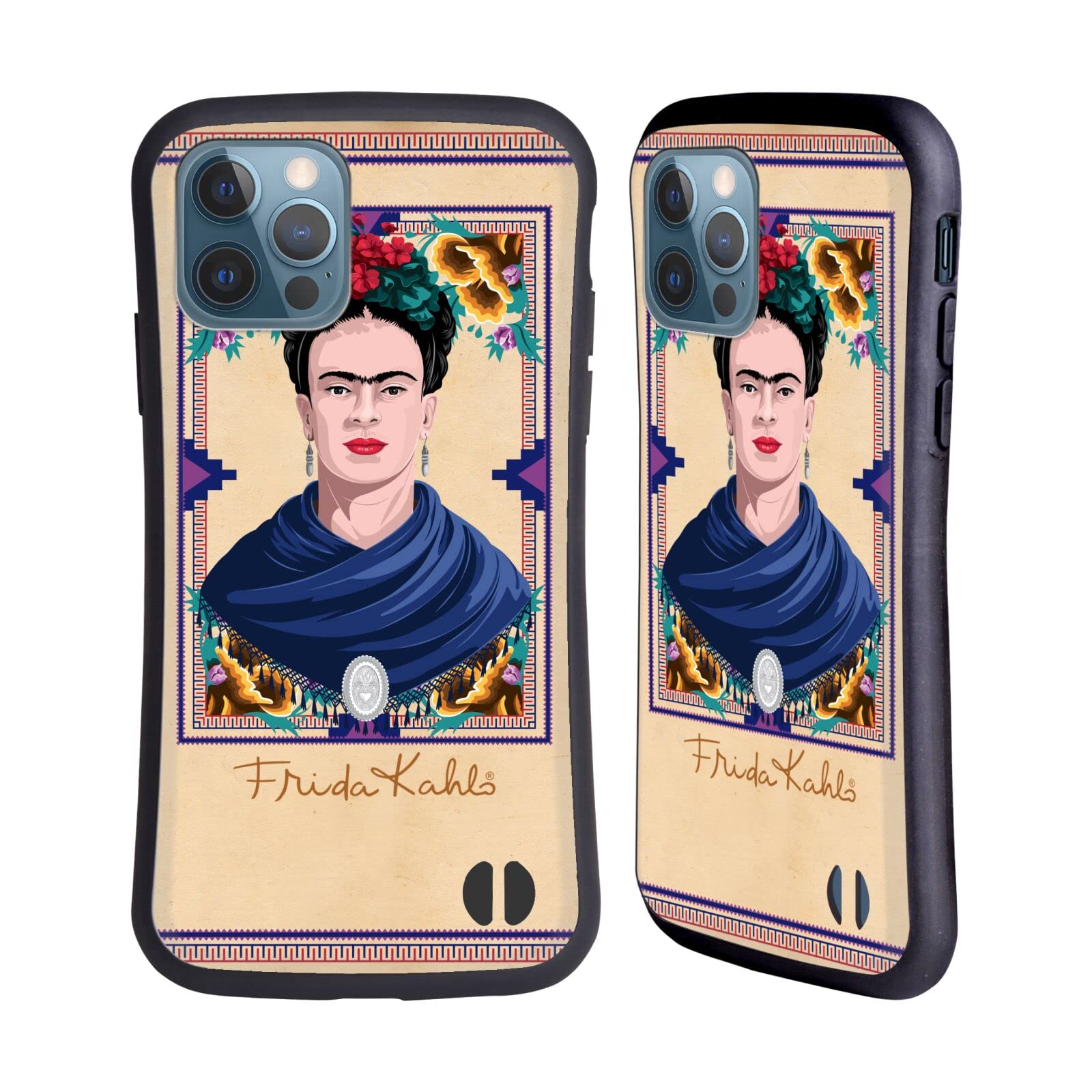 Official Frida Kahlo Blue Portrait Hybrid Phone Case - Compatible with iPhone 12 & 12 Pro | Artistic Protective Cover for Everyday Use & Gift Giving