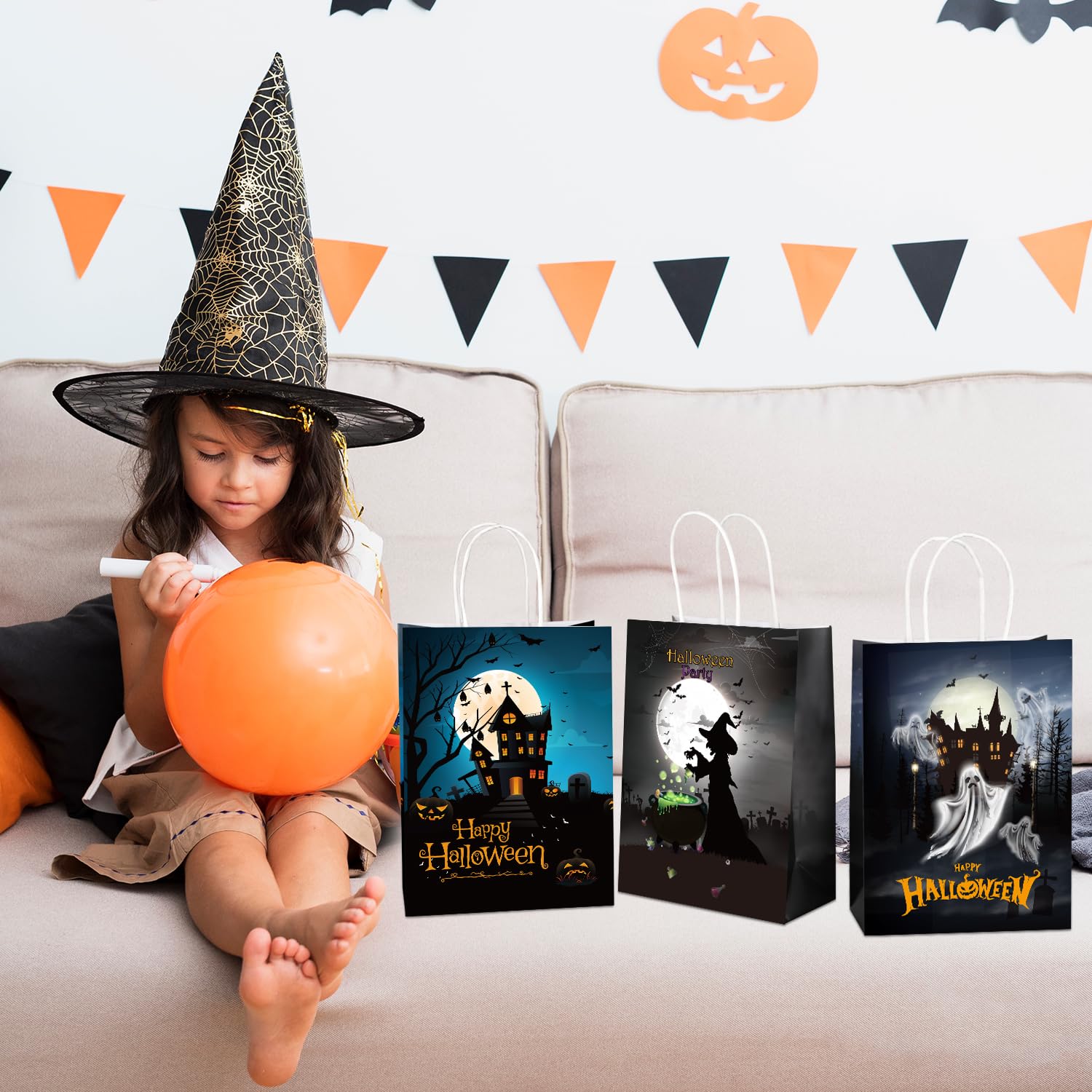 48 Pack Halloween Treat Bags with Tissue Paper - 8.7
