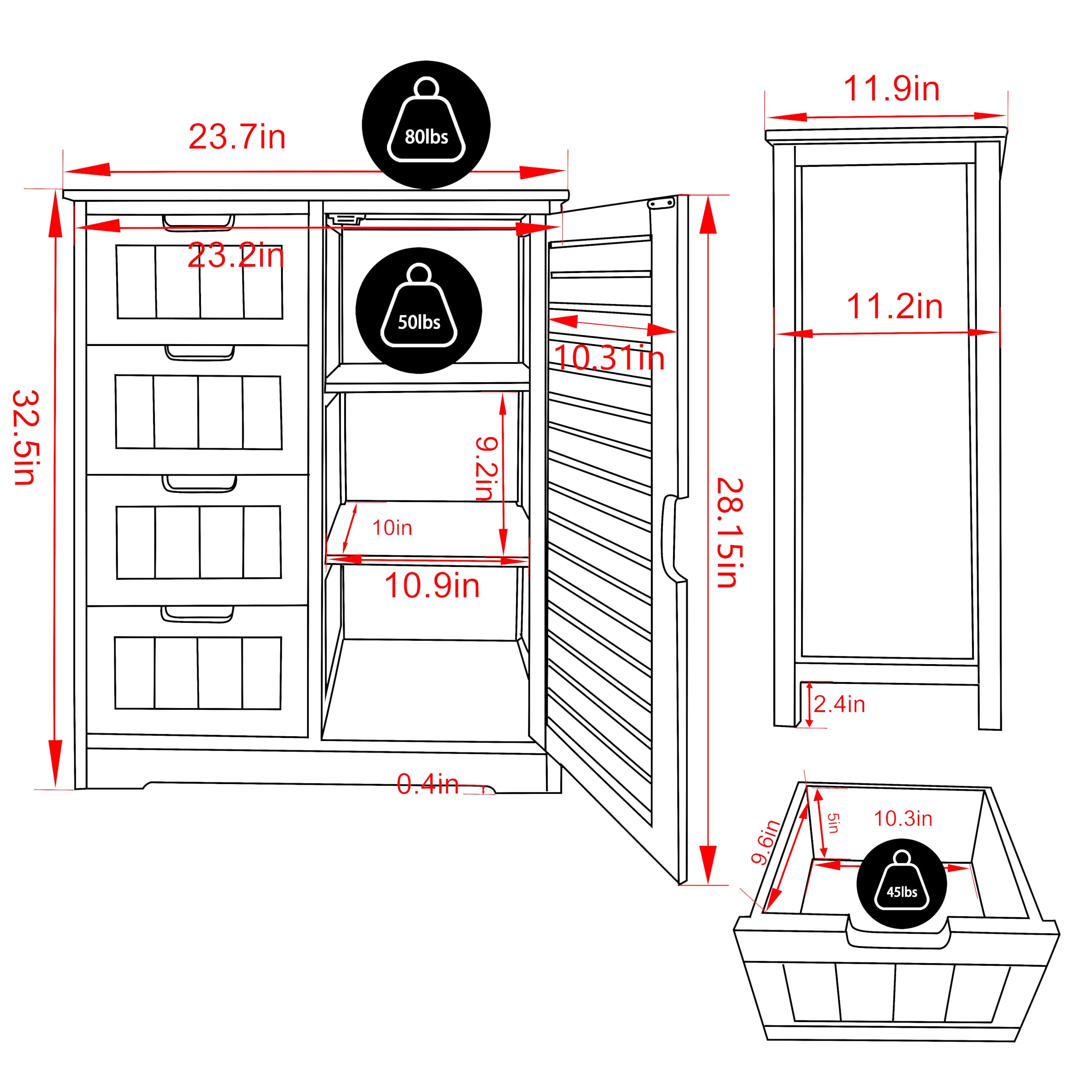 Bamboo Bathroom Storage Cabinet with 4 Drawers & 2 Removable Shelves - Freestanding Floor Cabinet for Bathroom, Living Room, Bedroom Organization - Perfect for Small Spaces, Towel & Toiletry Storage