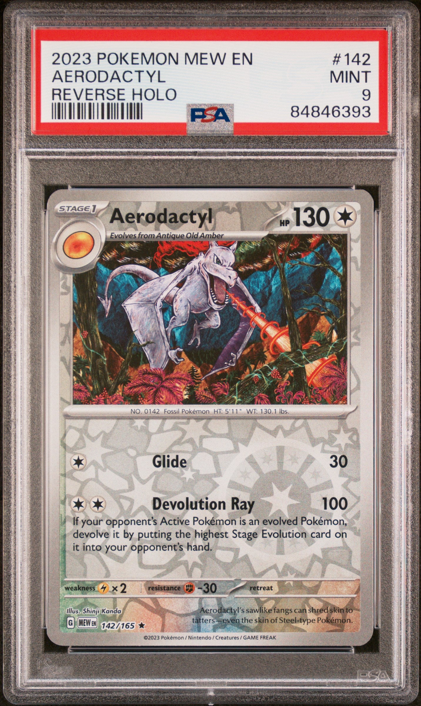 2023 Pokemon Mew EN 151 Aerodactyl Reverse Holo #142 PSA 9 Graded Card - Perfect for Collectors, Gaming Tournaments & Pokemon TCG Investments
