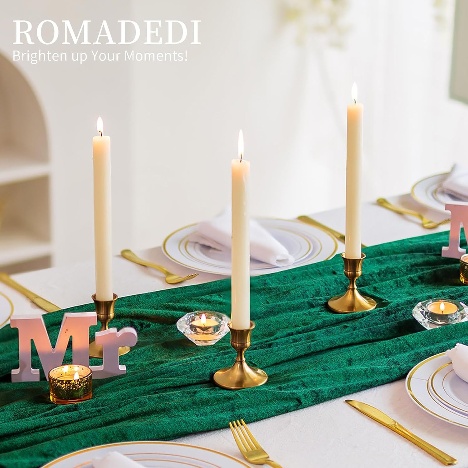 Romadedi 6-Piece Gold Brass Candlestick Holders for Taper Candles - Elegant Table Centerpiece for Weddings, Christmas Mantel Decor, and Home Decoration | Perfect for Dining Tables, Fireplace Displays & Holiday Celebrations