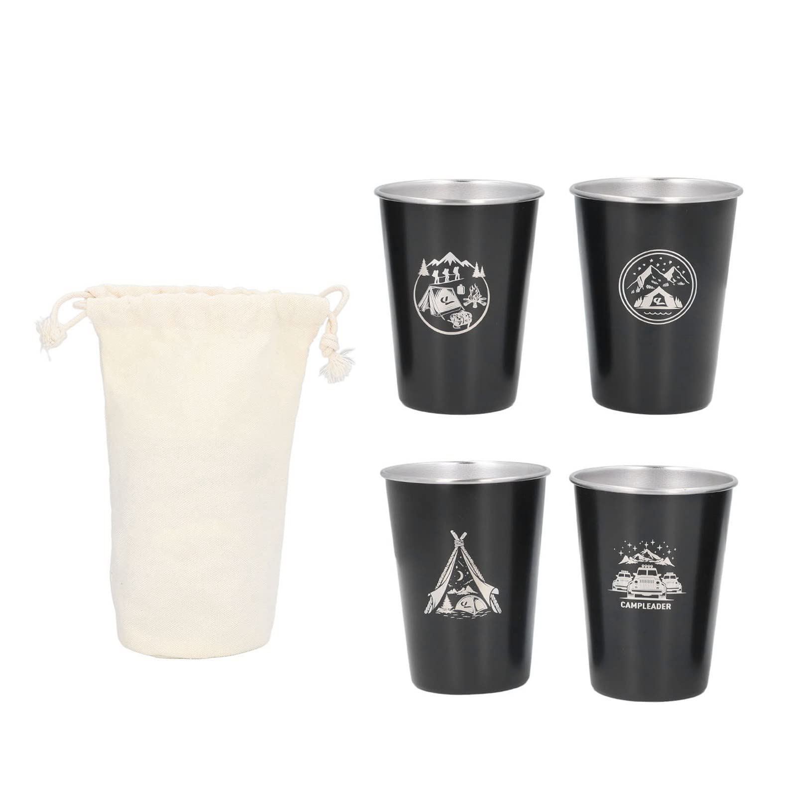 4-Pack Stainless Steel Camping Cups - 350ml Stackable Reusable Outdoor Drinking Mugs - Heat Resistant Conical Pint Cups for Hiking, Picnics & Backpacking