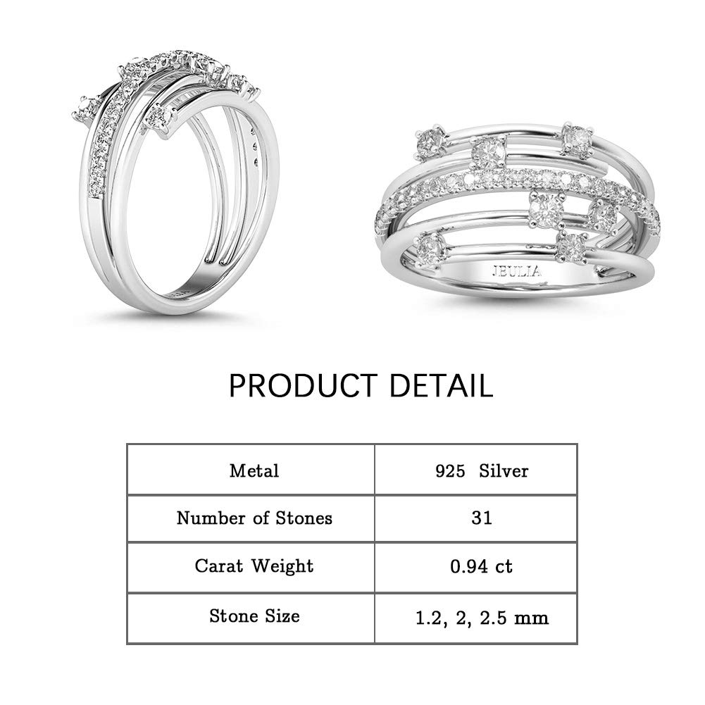 1 Carat Star Rings for Women | Sterling Silver Cocktail Engagement Rings | Three Row White Diamond Wedding Band | Cubic Zirconia Anniversary Promise Rings | Birthday Gift with Jewelry Box | Perfect for Weddings, Anniversaries & Special Occasions
