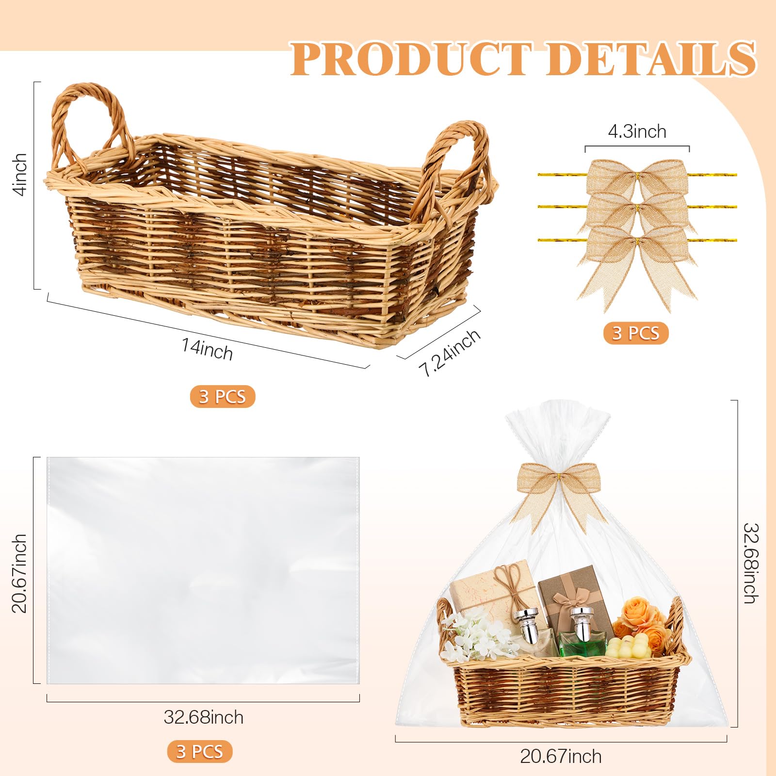3-Piece Wicker Gift Basket Set with Handles - DIY Storage for Nurse & Teacher Gifts