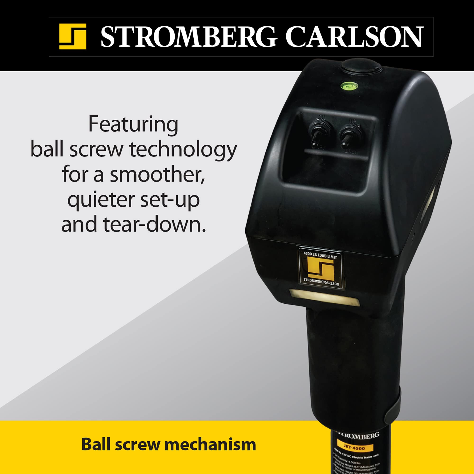 Stromberg Carlson JET-4500 Heavy Duty 4500 lb Electric Tongue Jack with Ball Screw Mechanism - 18