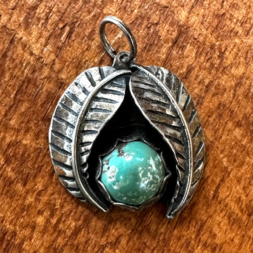 Vintage Navajo Double Feather Sterling Silver & Turquoise Pendant Necklace - Handmade Native American Jewelry for Women - Perfect for Boho, Western & Festival Outfits